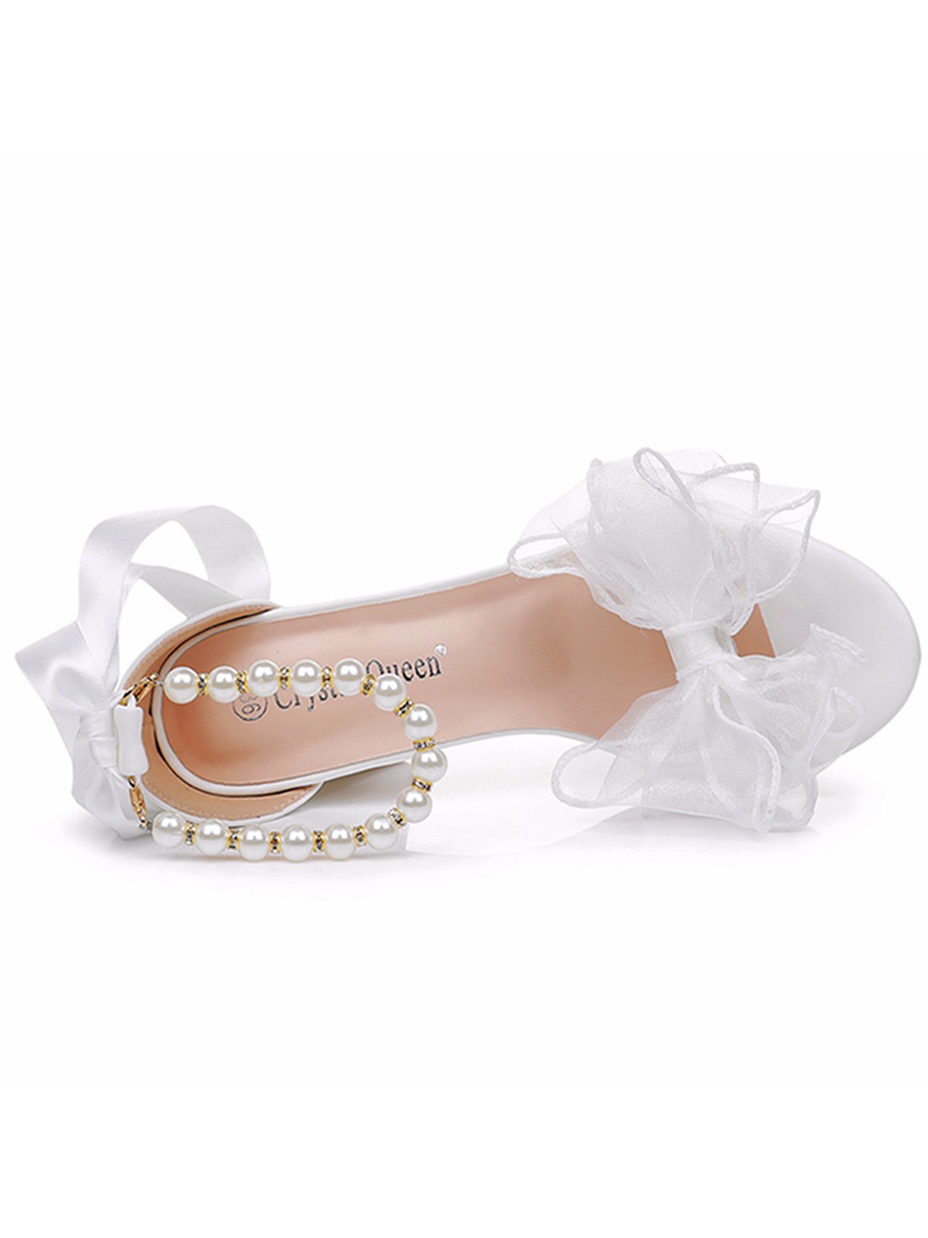 Bow Block Heels Beaded Floating Strap Sandals Female