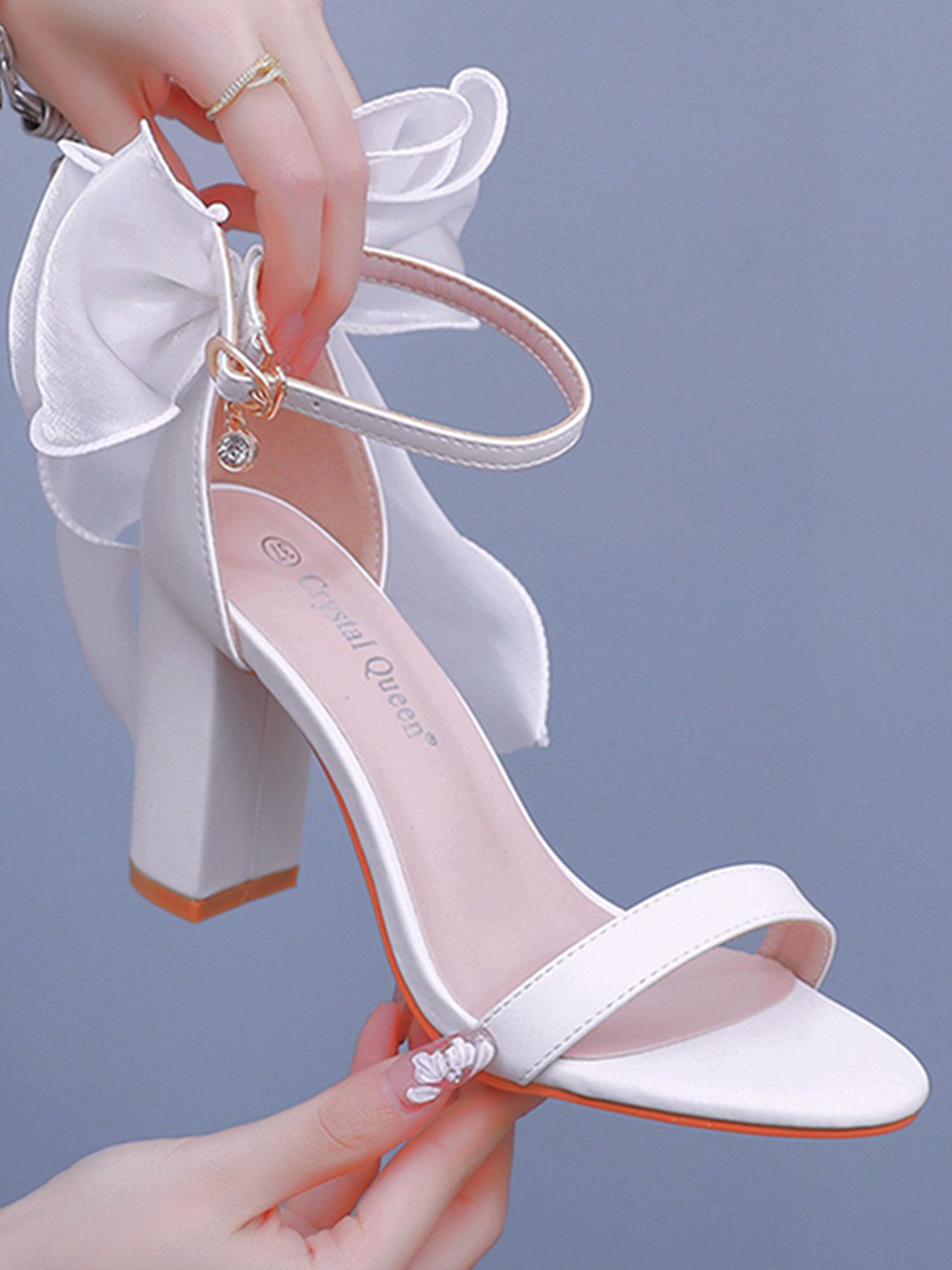White Tuxedo Bow Sandals Women Wedding Shoes