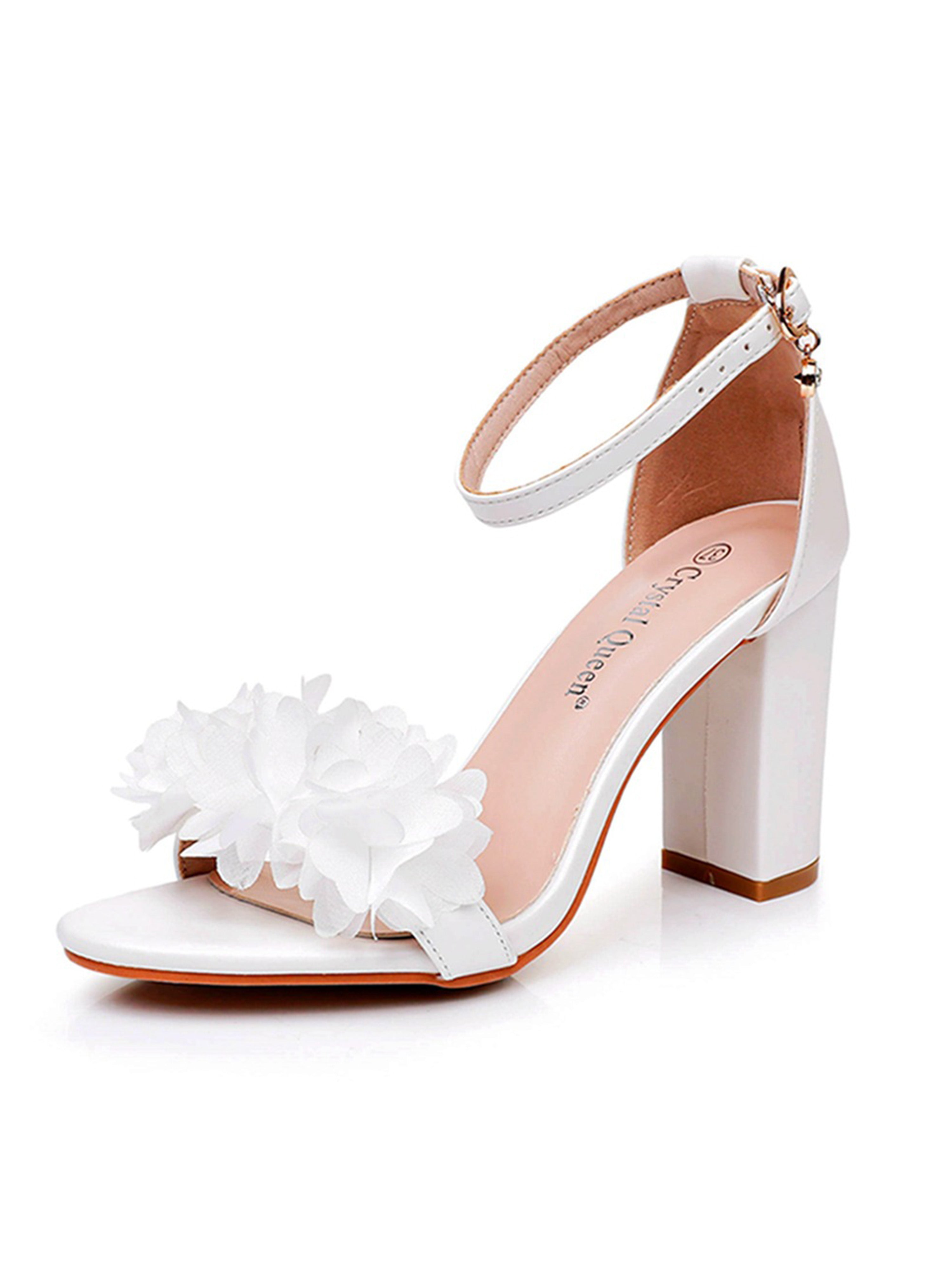Flower Peep Toe Heels Block Heels Wedding Shoes