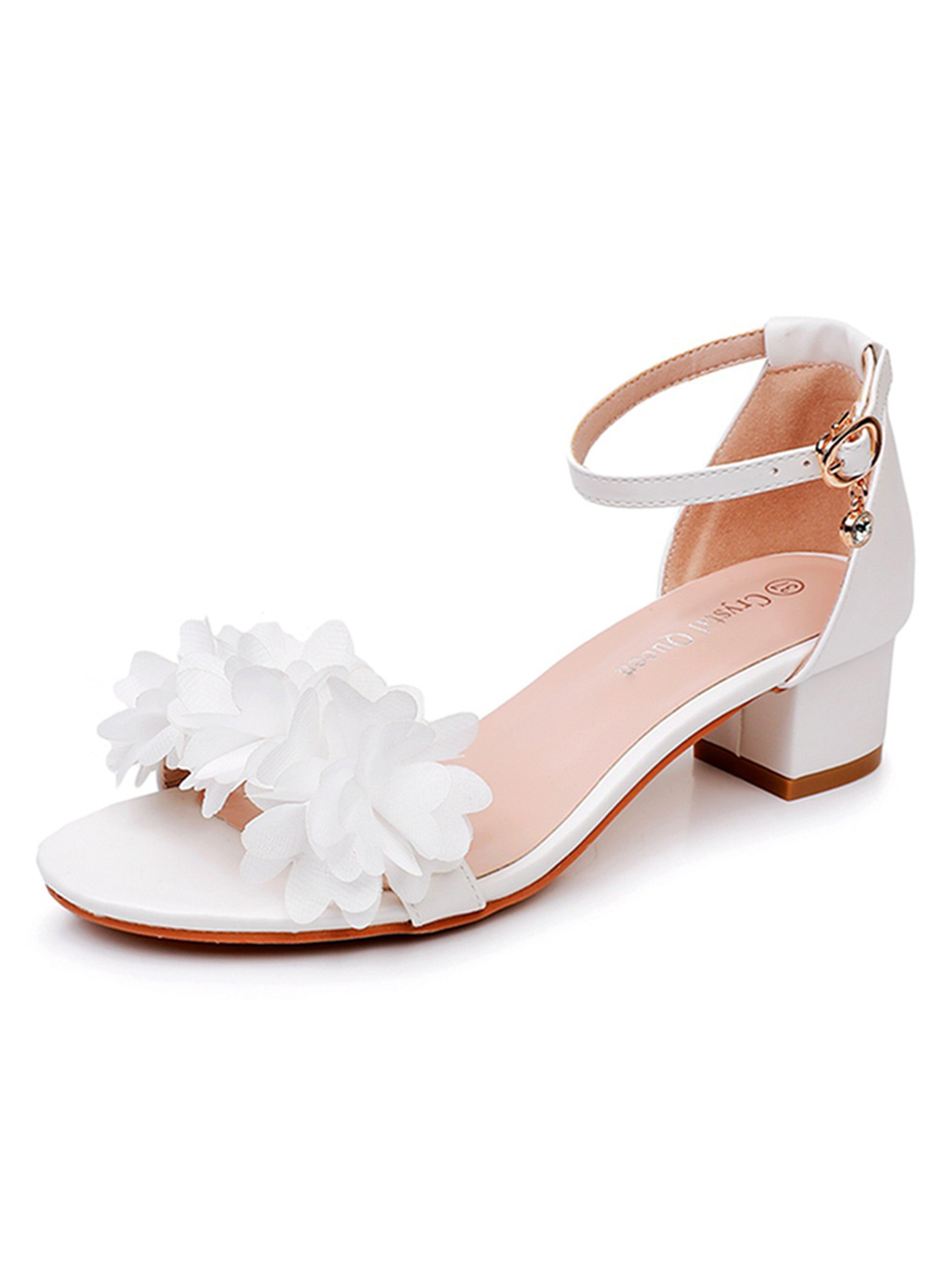 Flower Peep Toe Heels Block Heels Wedding Shoes