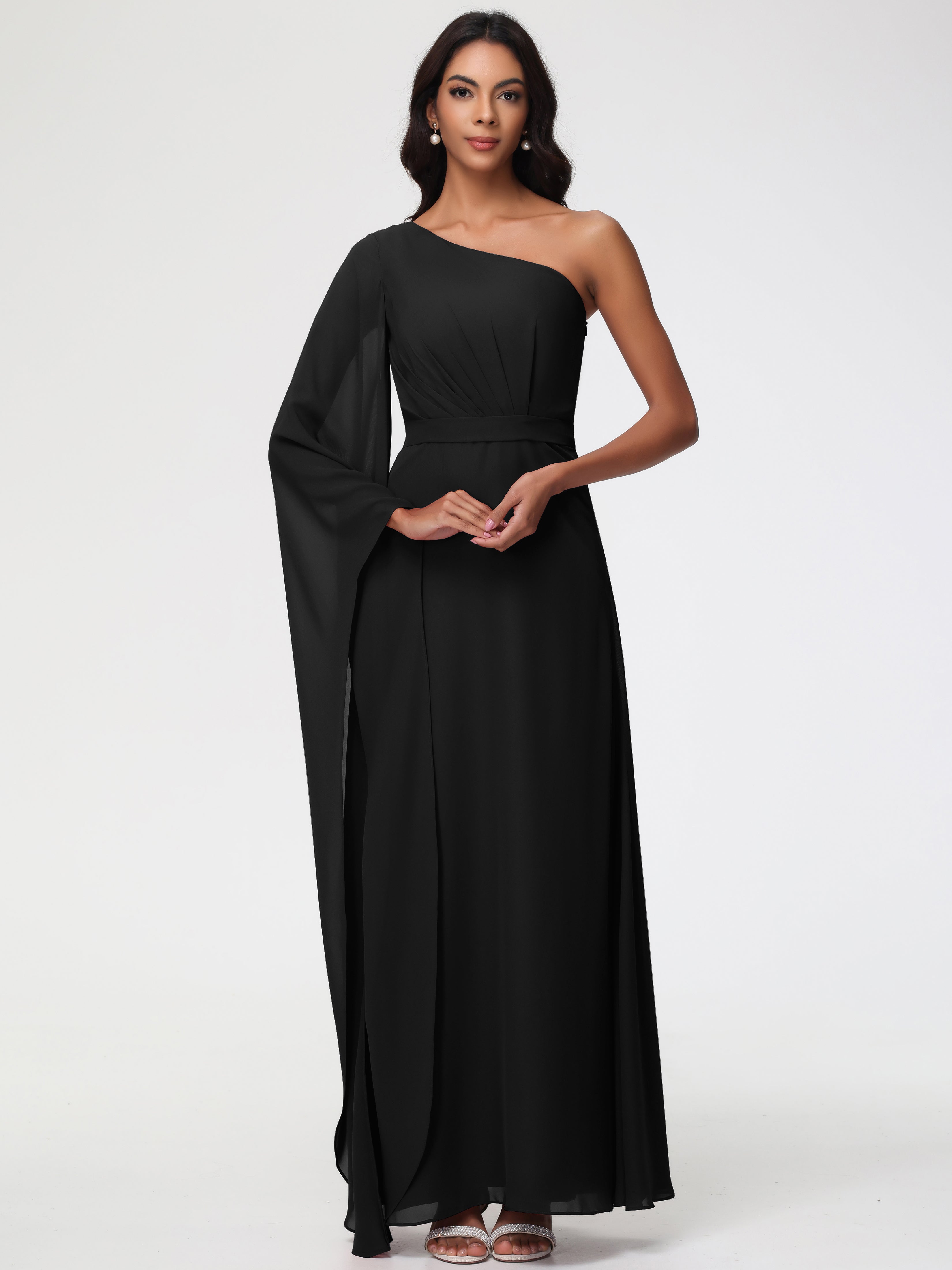 One Shoulder A-Line Pleats Floor-Length Chiffon Bridesmaid Dresses