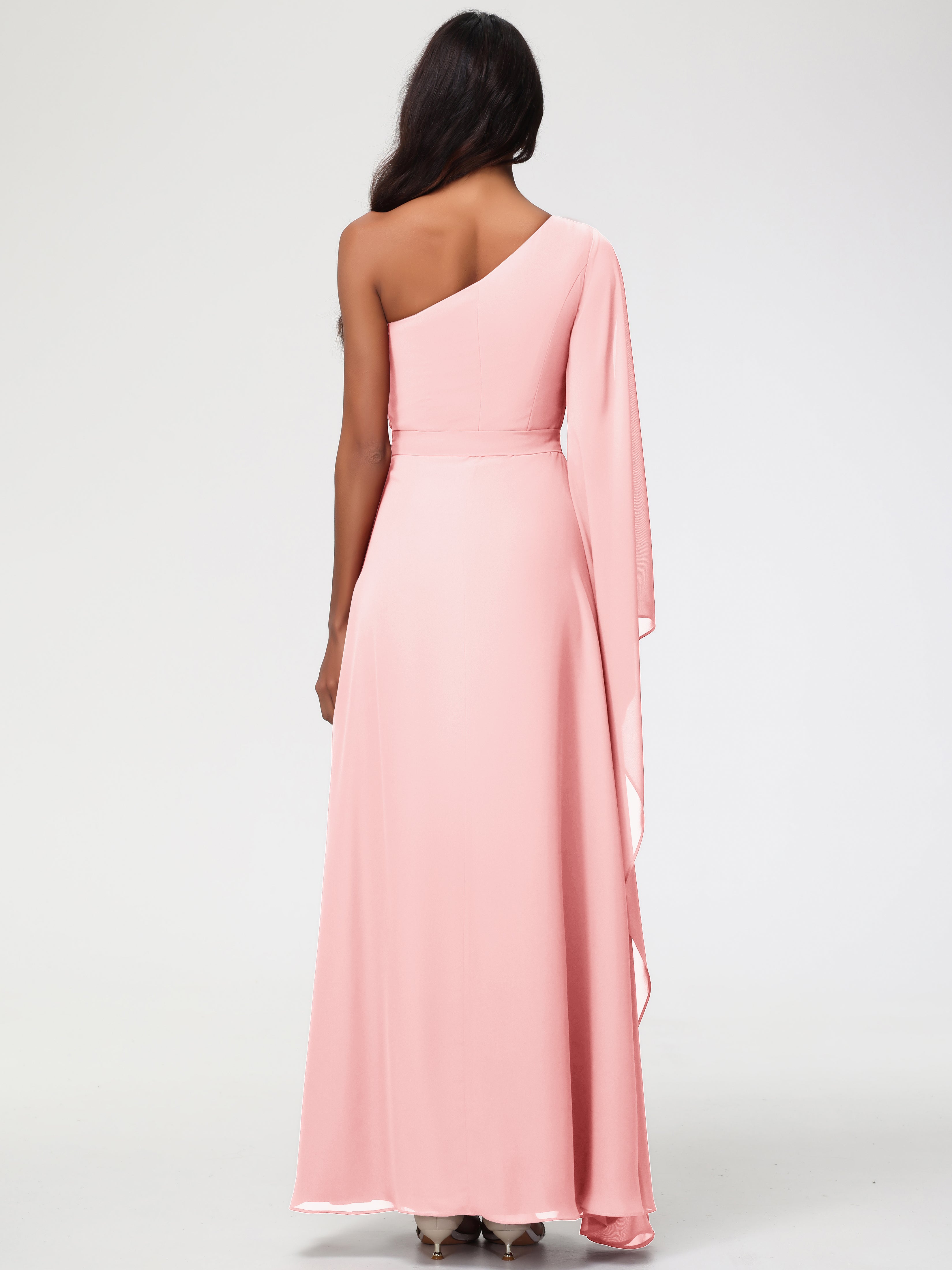 One Shoulder A-Line Pleats Floor-Length Chiffon Bridesmaid Dresses