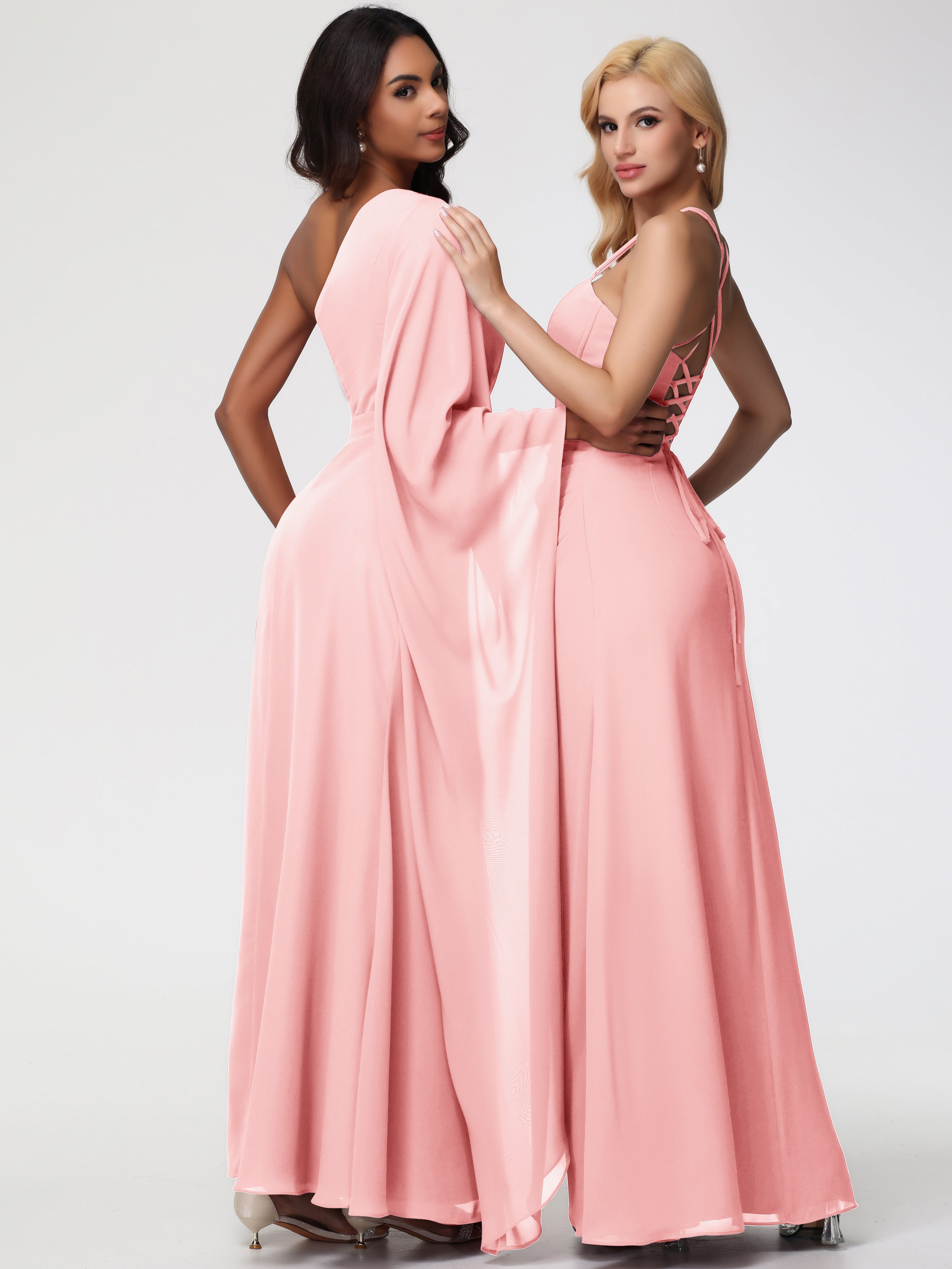 One Shoulder A-Line Pleats Floor-Length Chiffon Bridesmaid Dresses