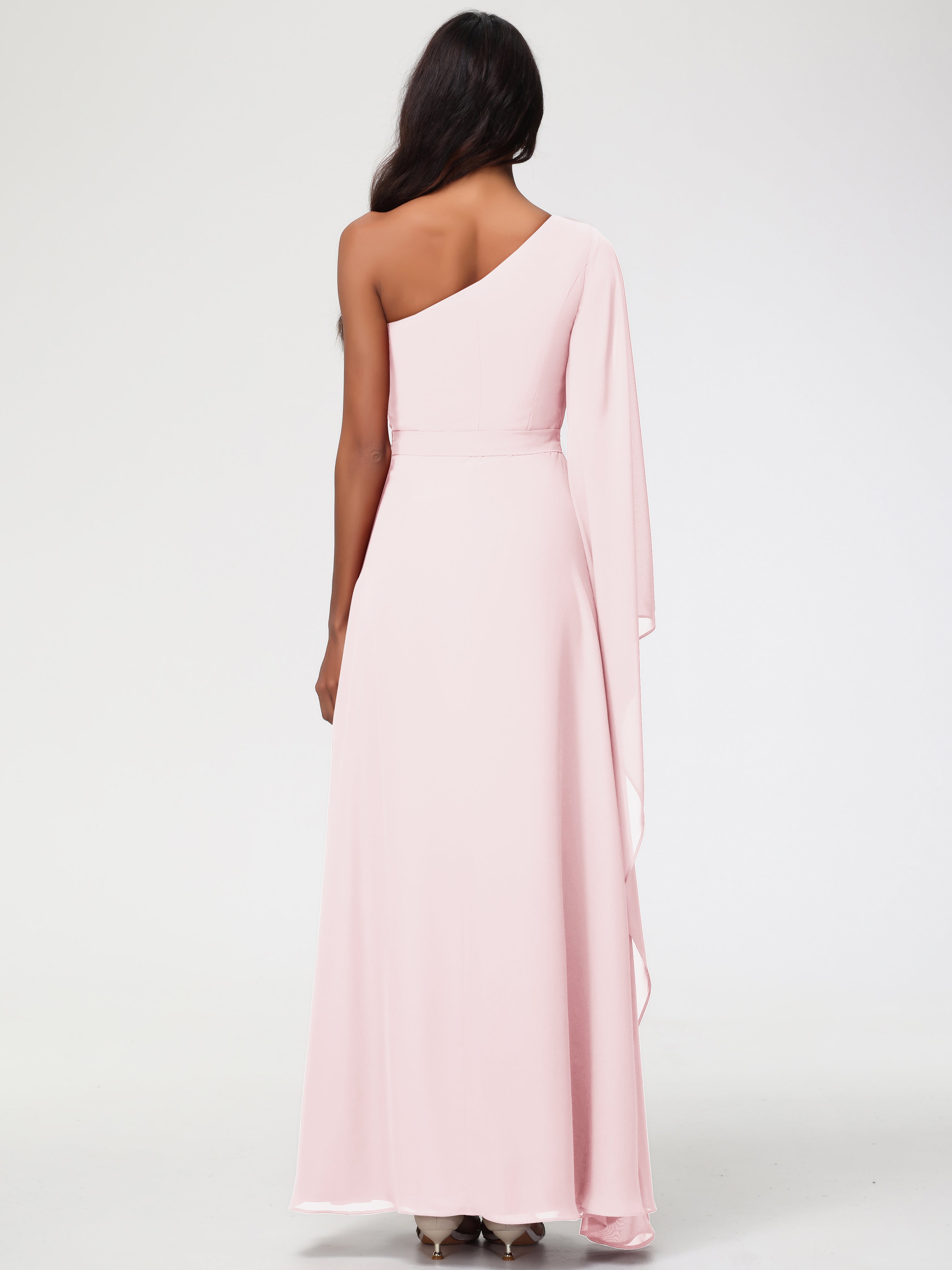 One Shoulder A-Line Pleats Floor-Length Chiffon Bridesmaid Dresses