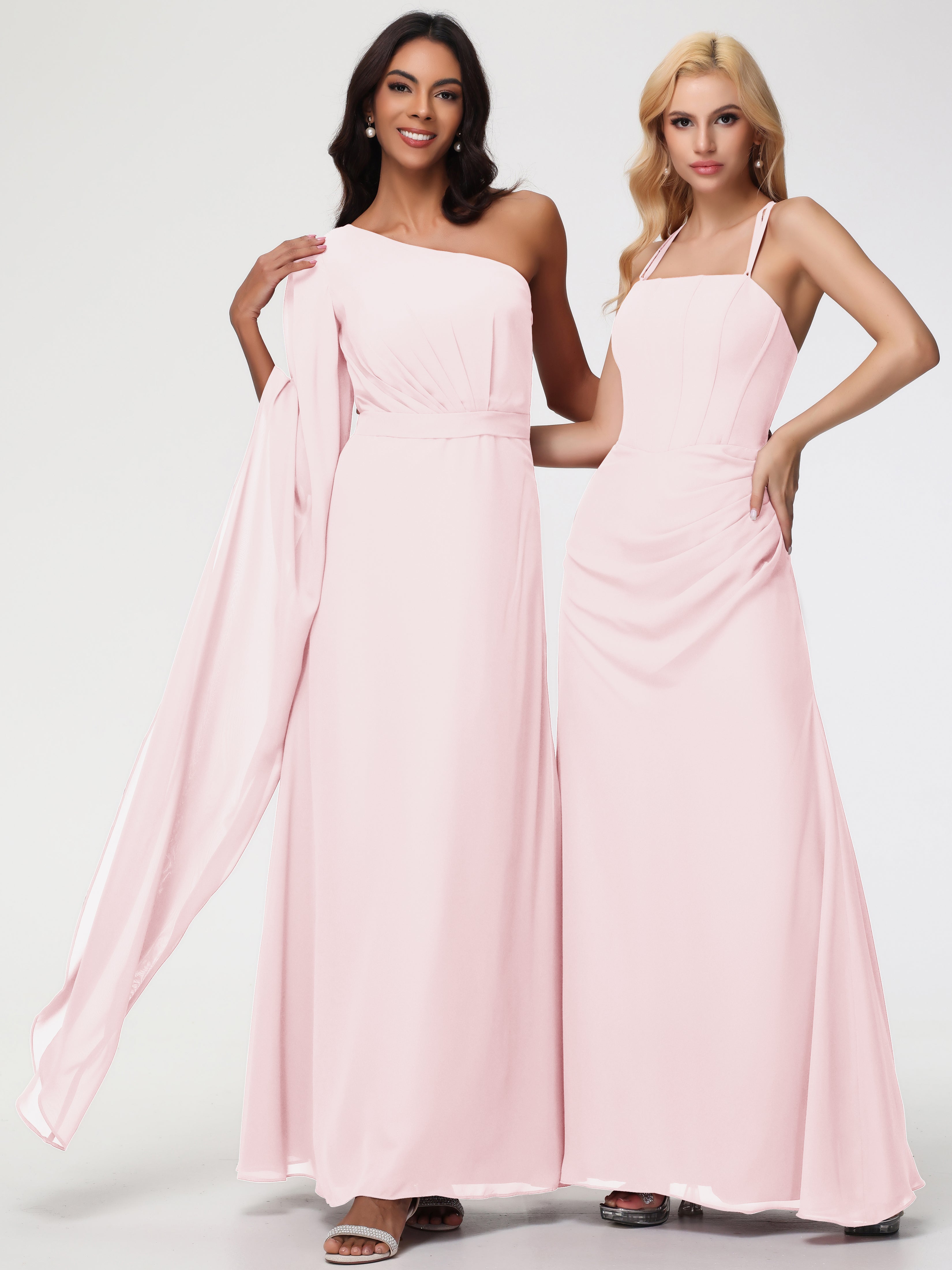 One Shoulder A-Line Pleats Floor-Length Chiffon Bridesmaid Dresses