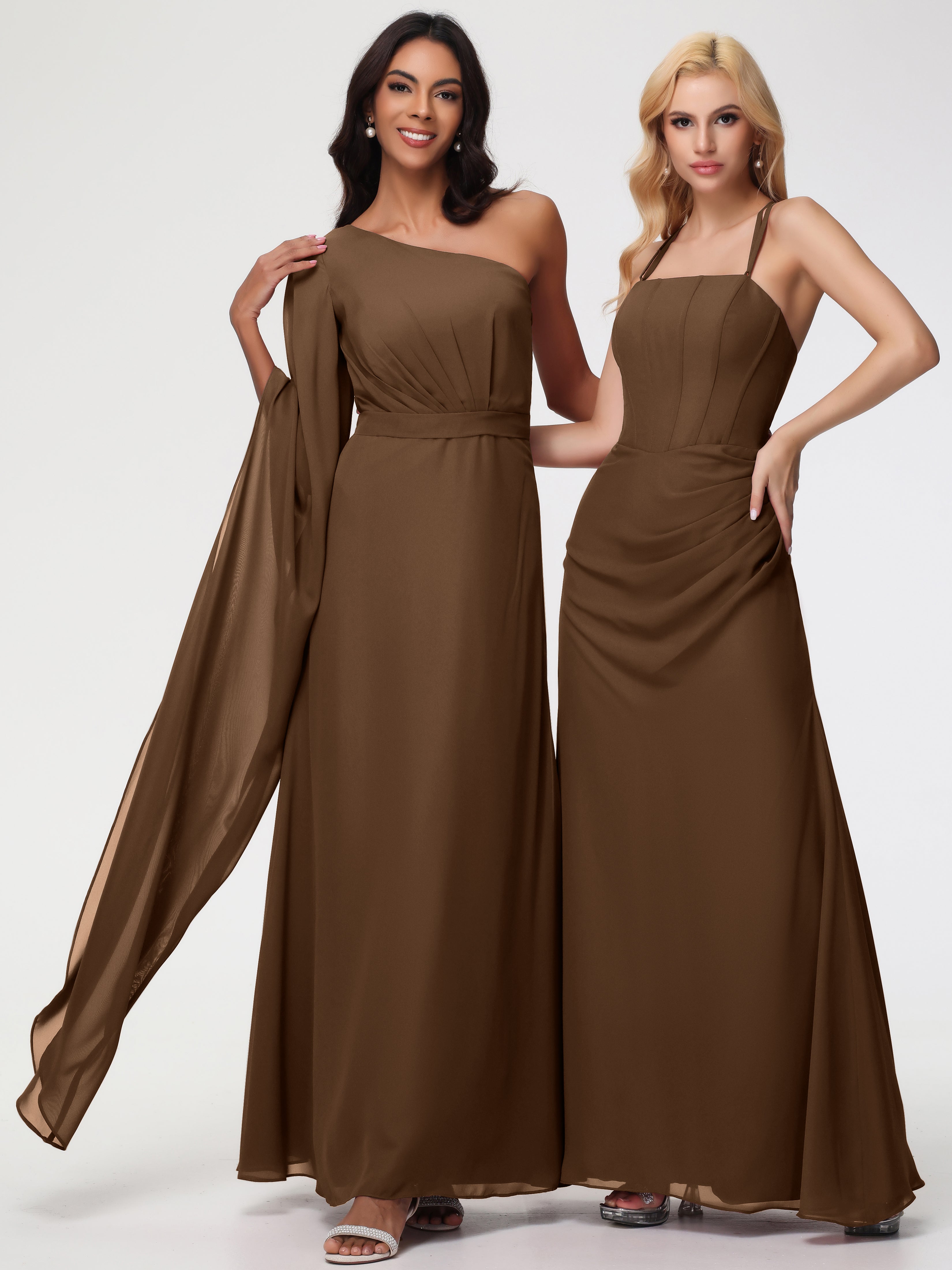 One Shoulder A-Line Pleats Floor-Length Chiffon Bridesmaid Dresses