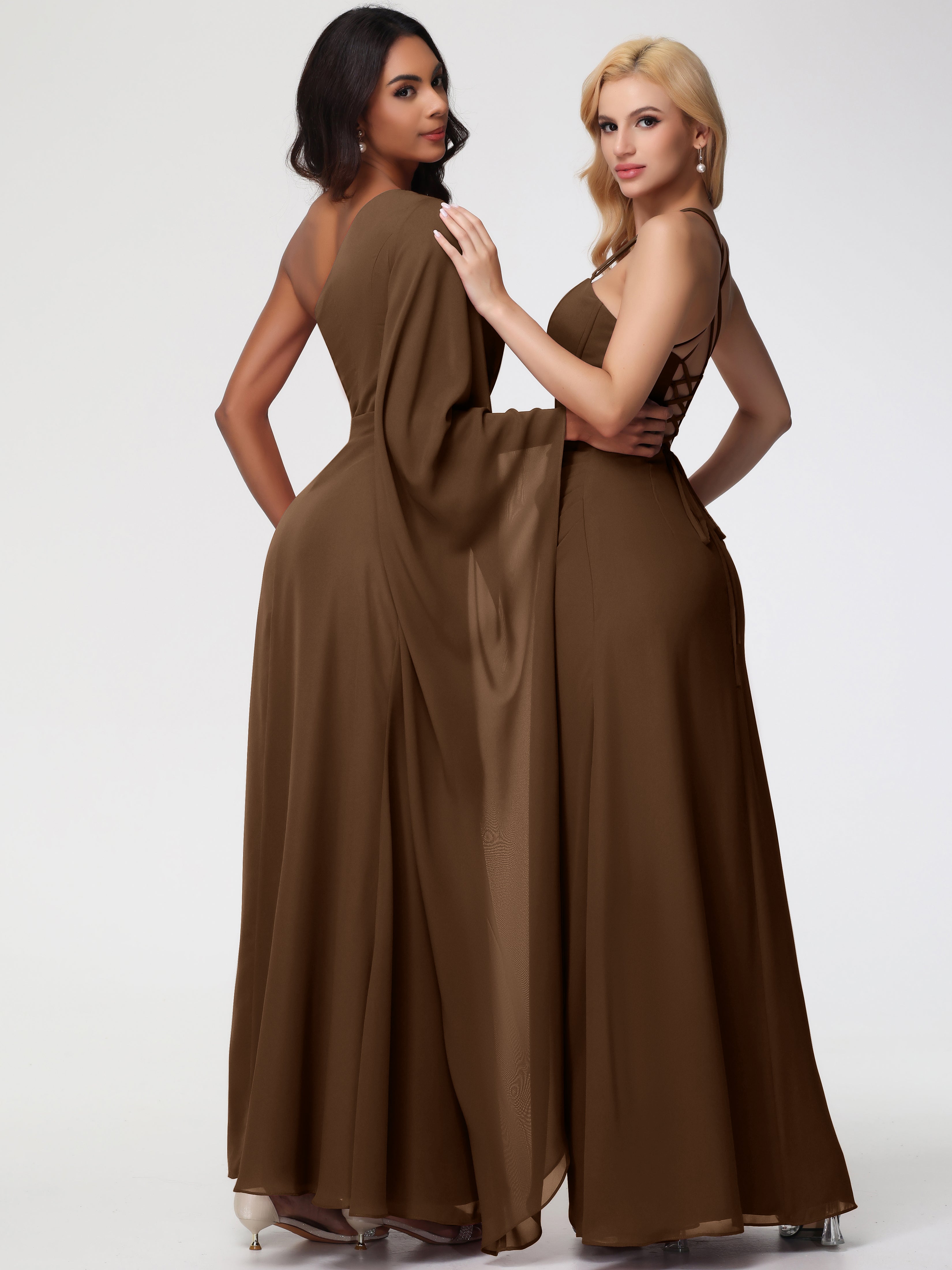 One Shoulder A-Line Pleats Floor-Length Chiffon Bridesmaid Dresses