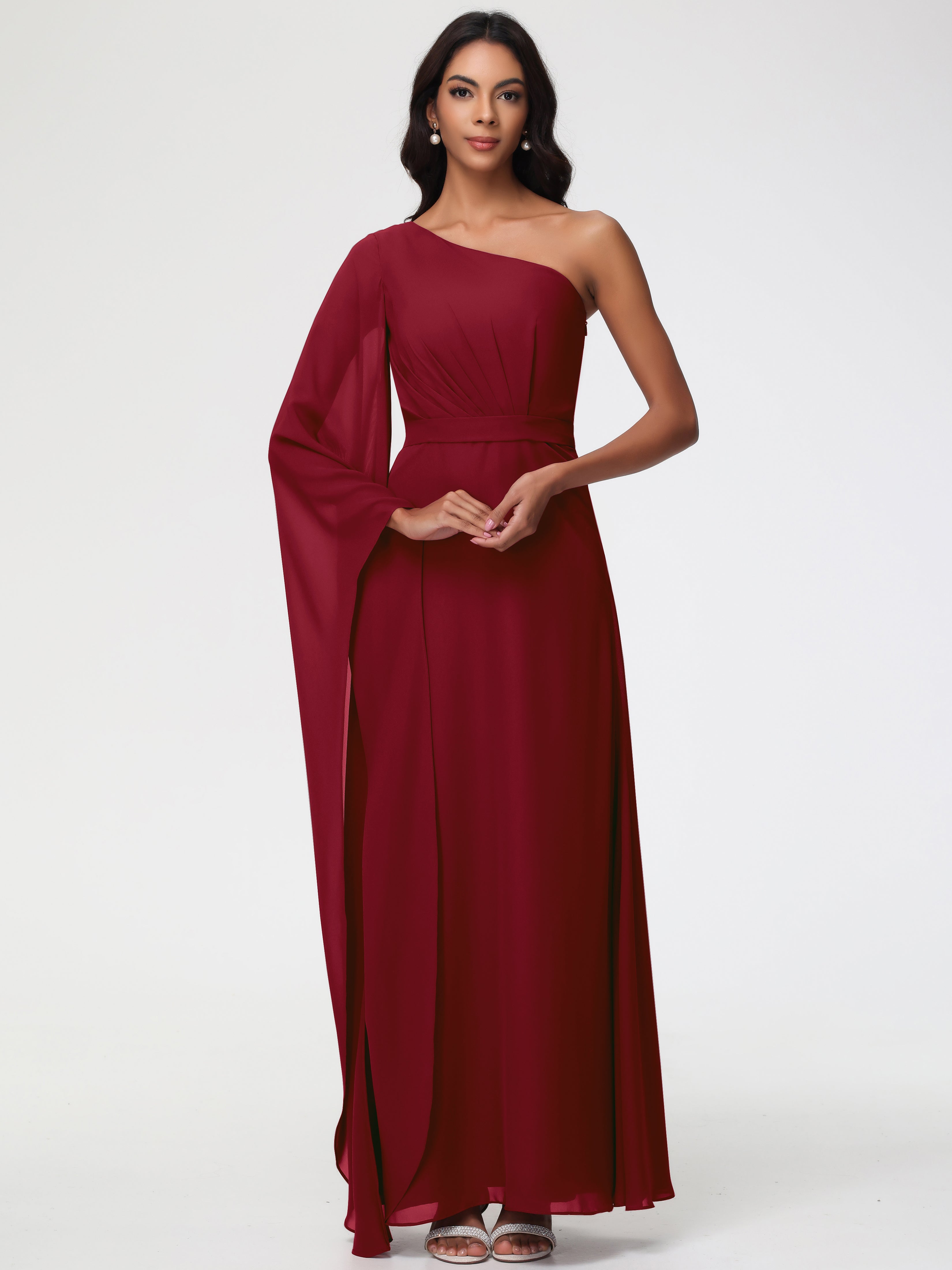 One Shoulder A-Line Pleats Floor-Length Chiffon Bridesmaid Dresses
