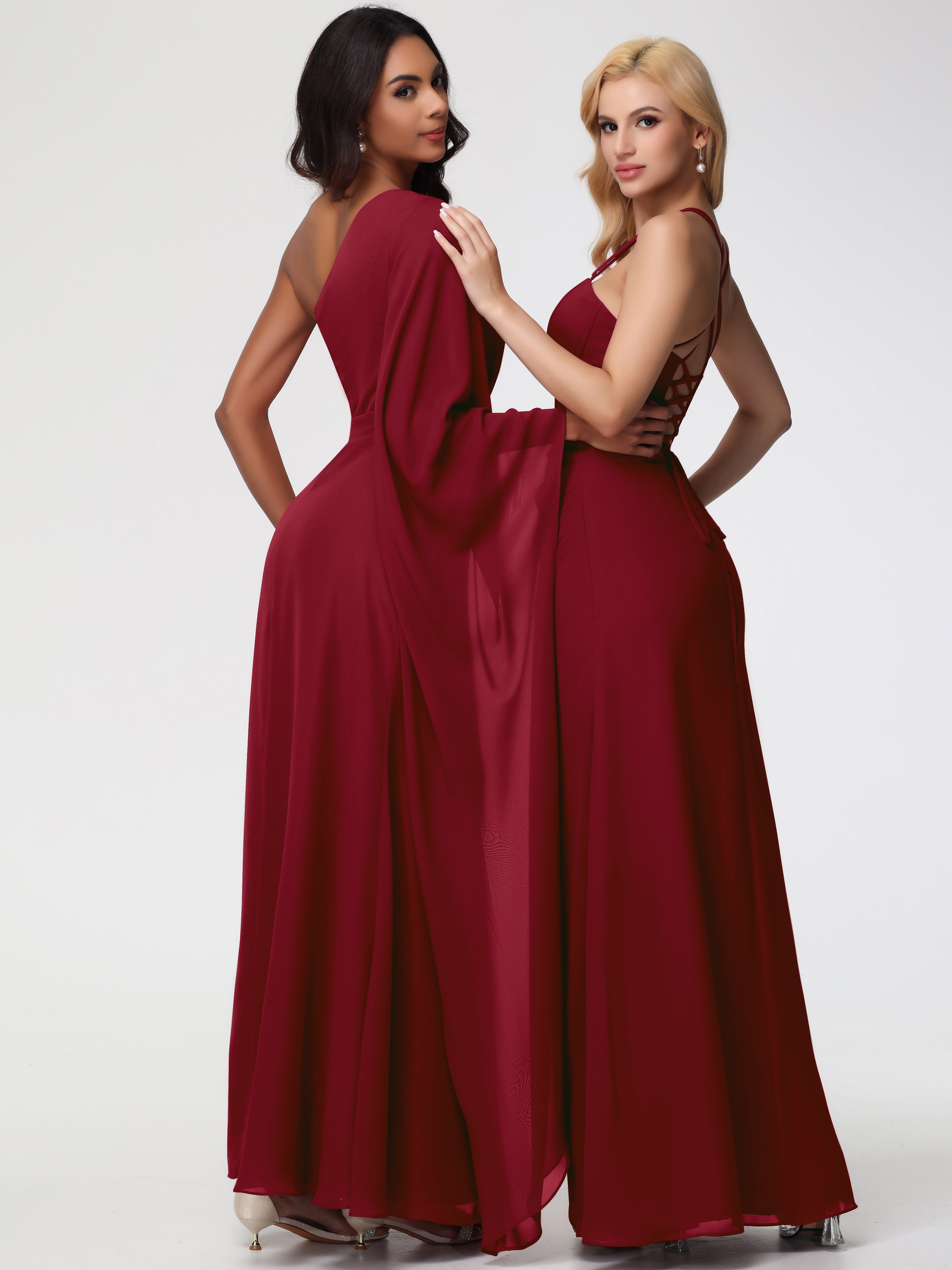 One Shoulder A-Line Pleats Floor-Length Chiffon Bridesmaid Dresses