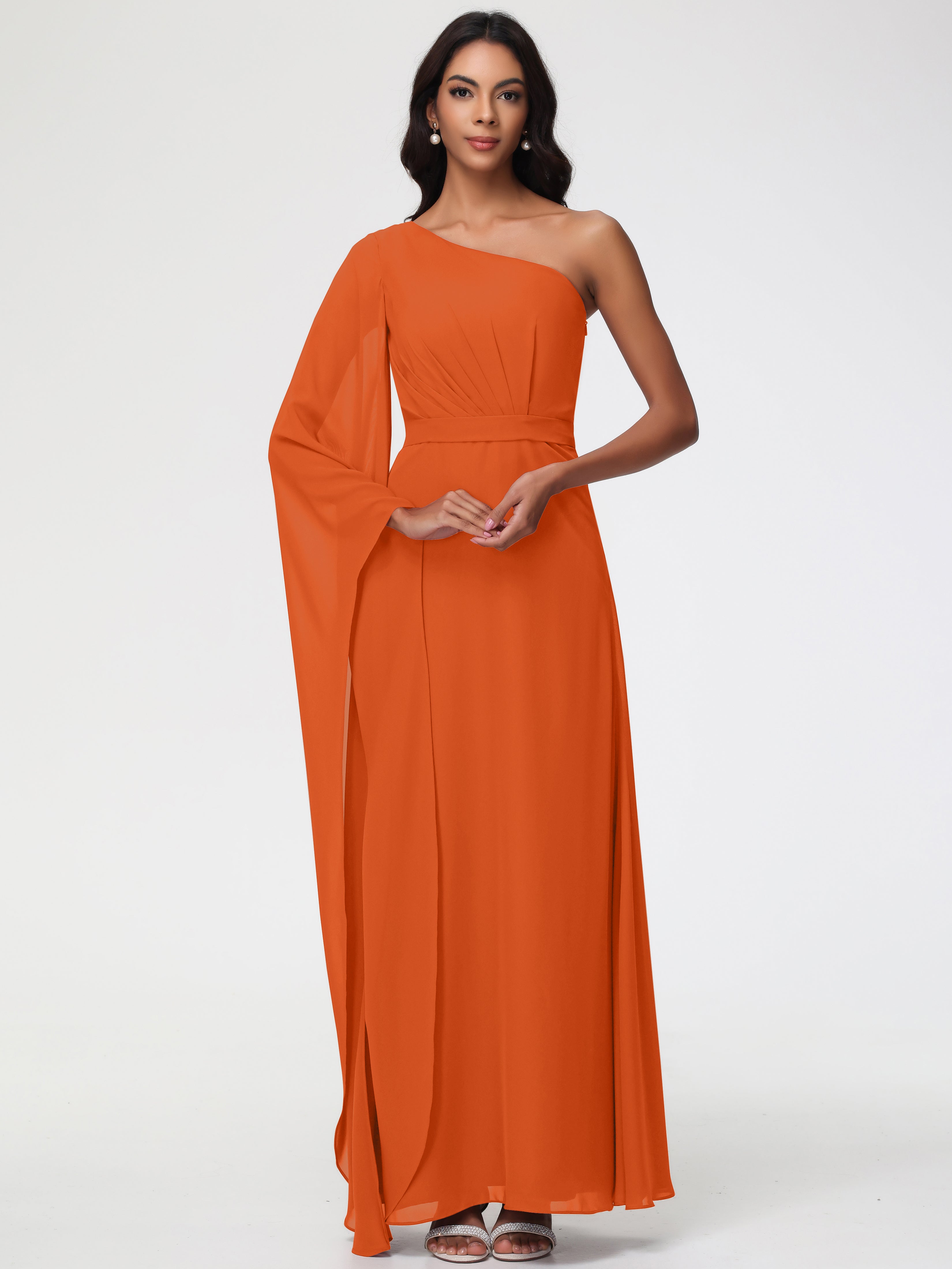 One Shoulder A-Line Pleats Floor-Length Chiffon Bridesmaid Dresses