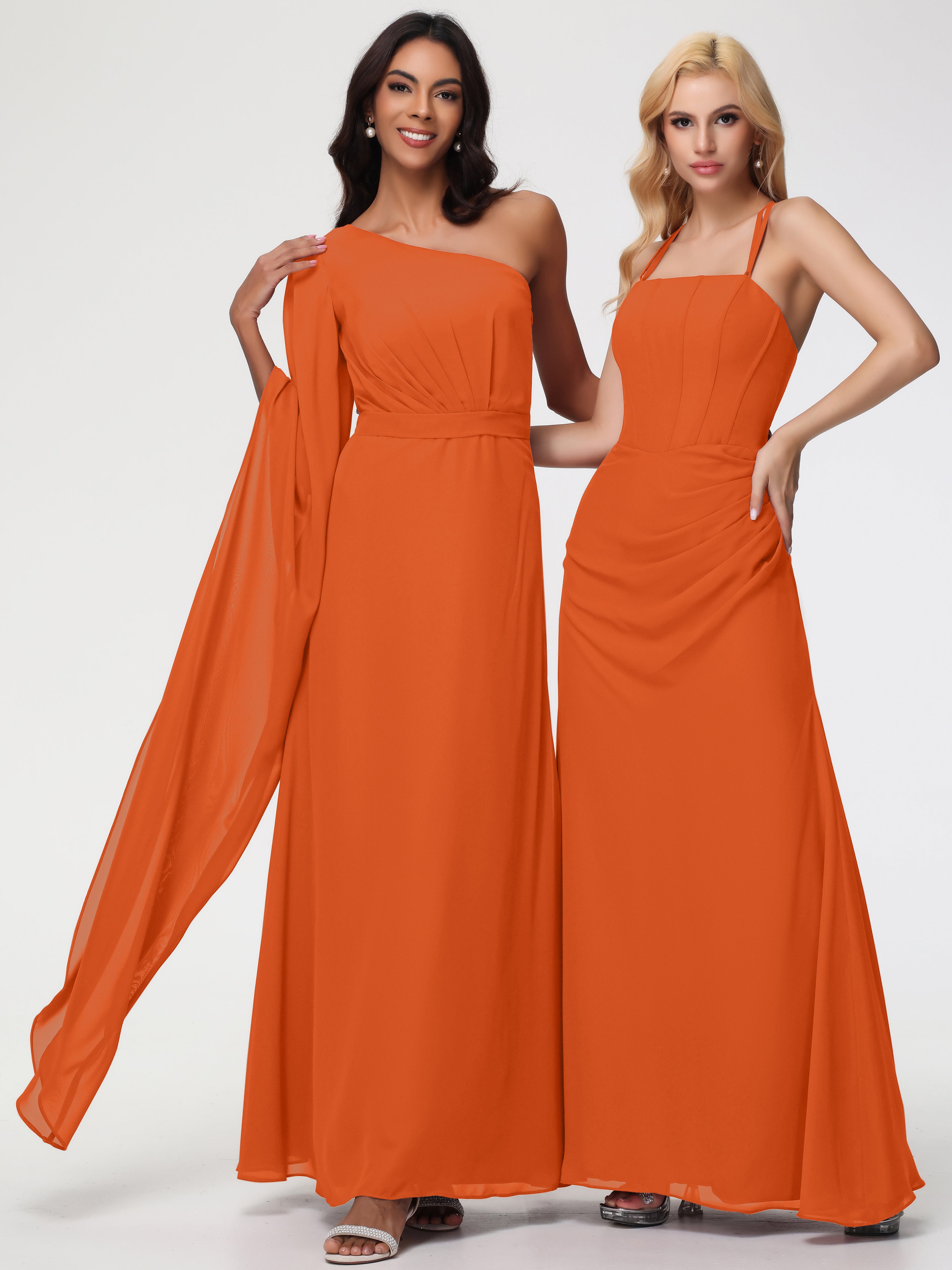 One Shoulder A-Line Pleats Floor-Length Chiffon Bridesmaid Dresses