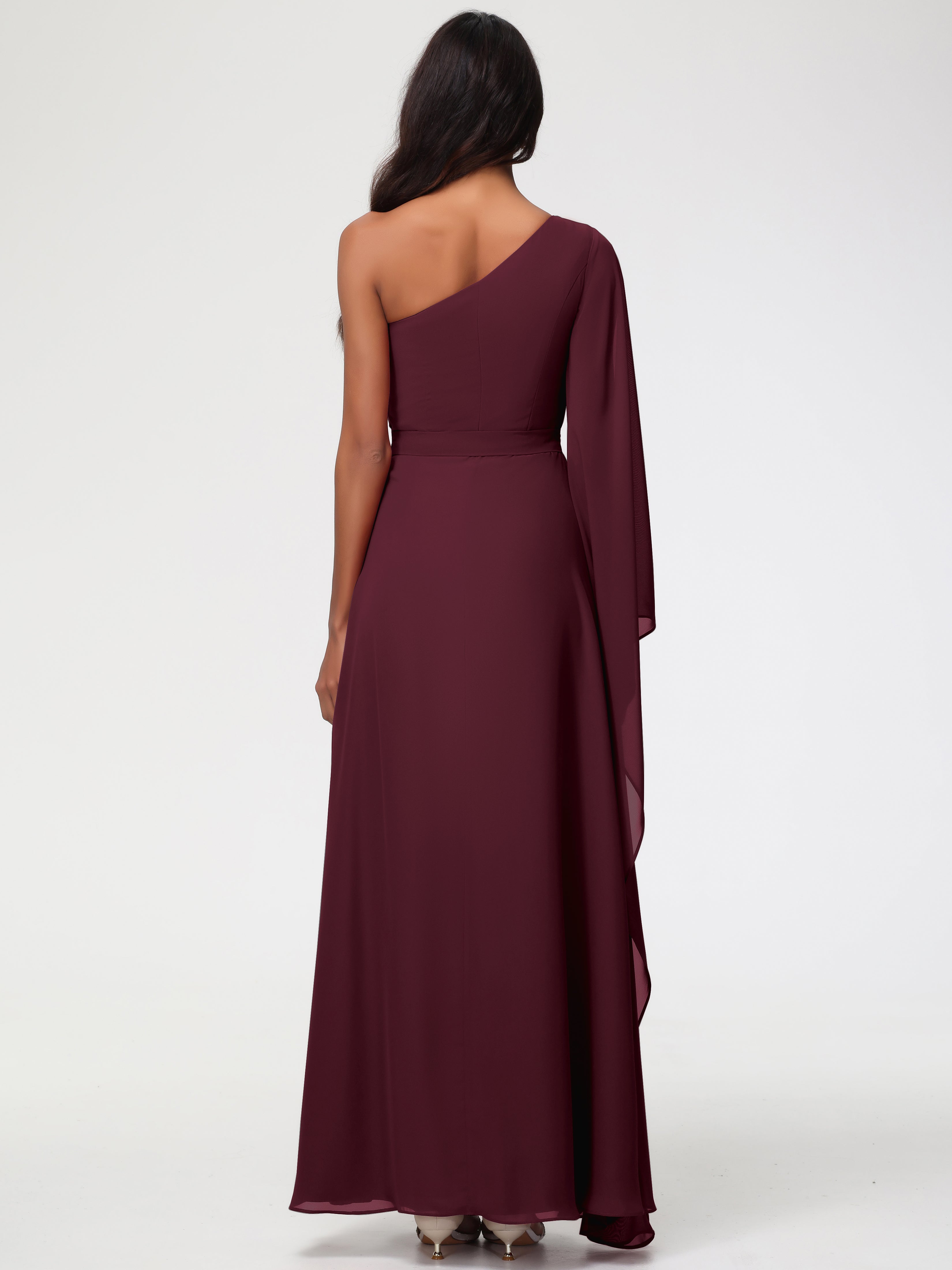 One Shoulder A-Line Pleats Floor-Length Chiffon Bridesmaid Dresses