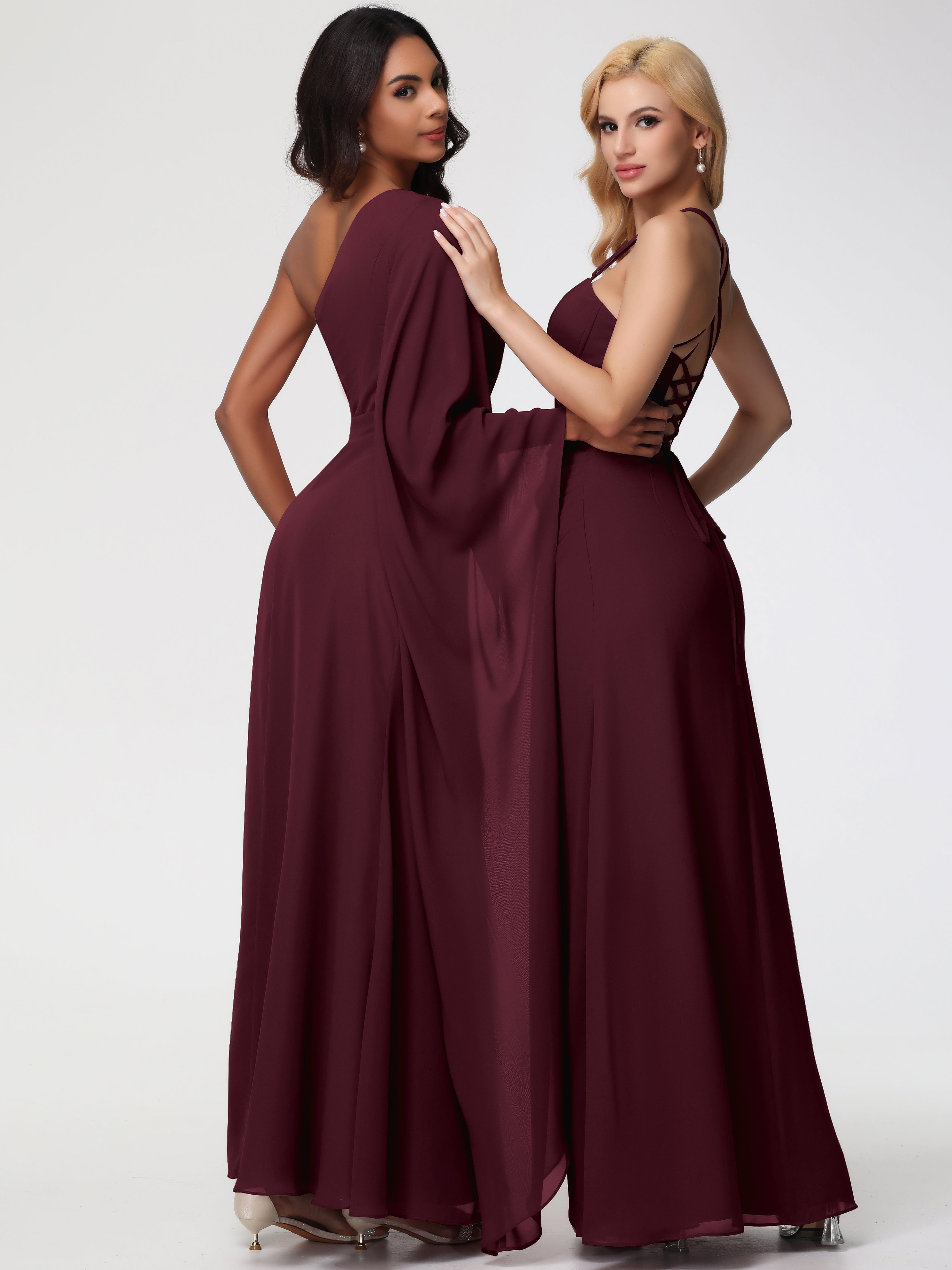 One Shoulder A-Line Pleats Floor-Length Chiffon Bridesmaid Dresses