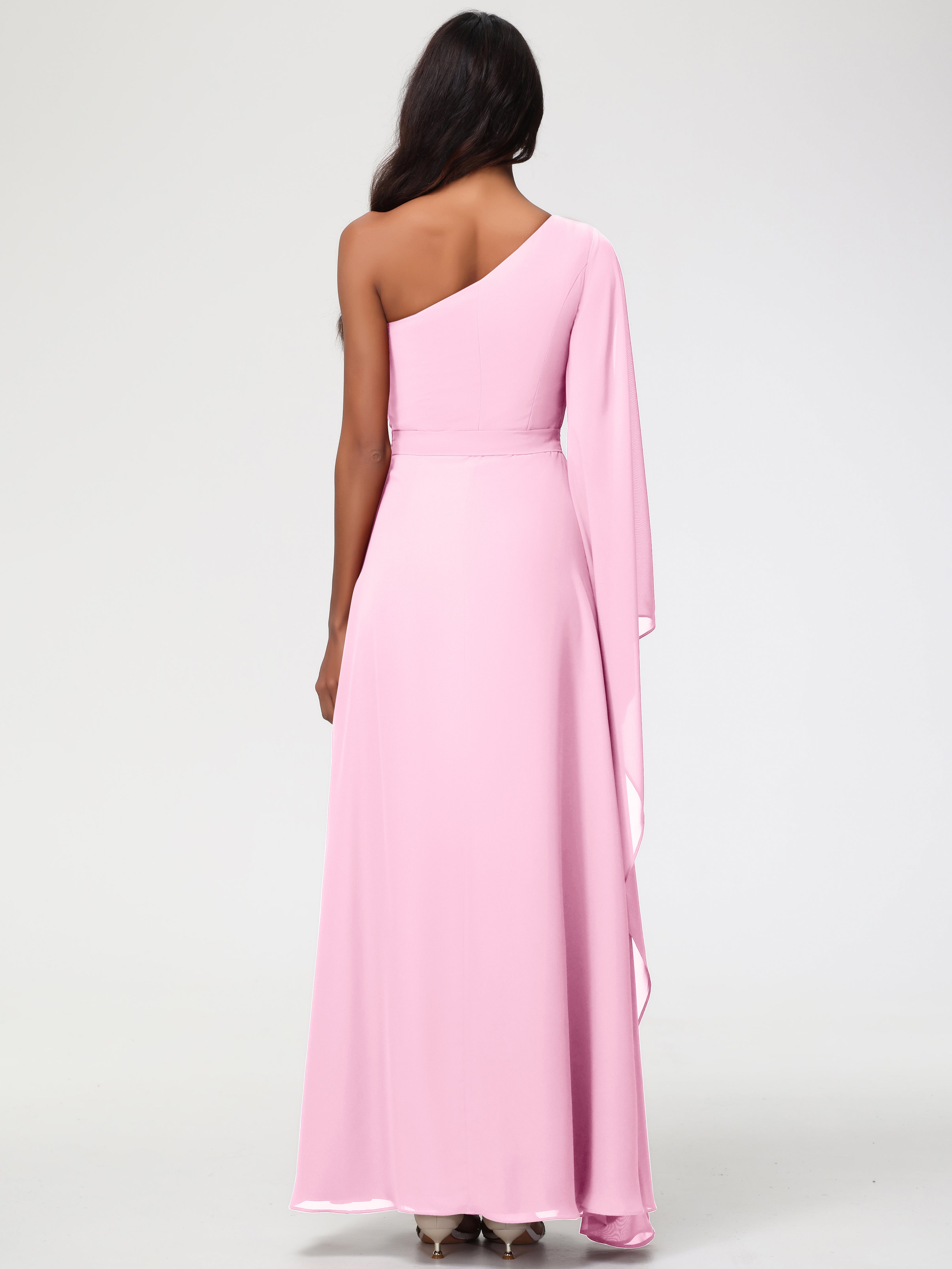 One Shoulder A-Line Pleats Floor-Length Chiffon Bridesmaid Dresses