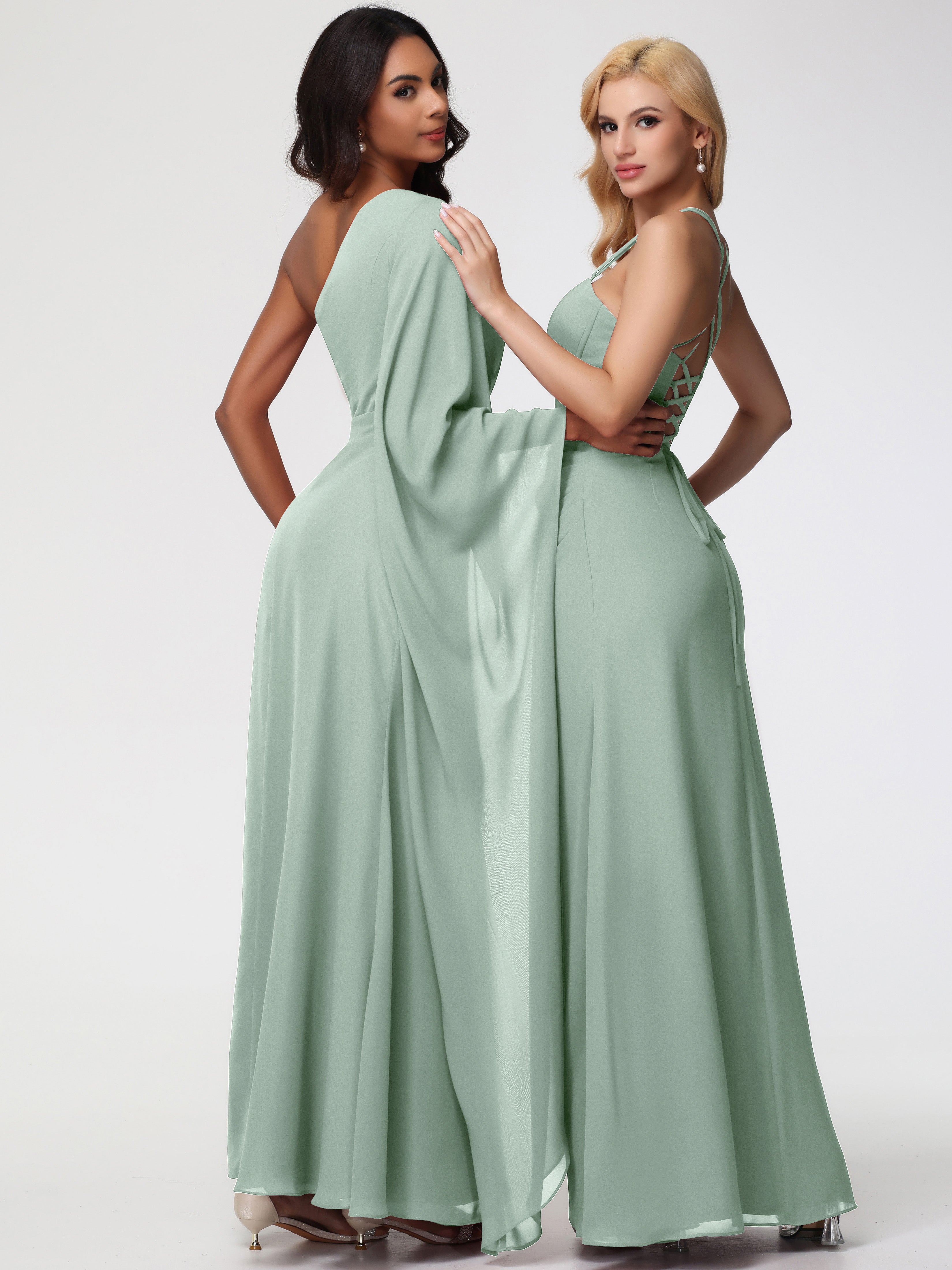 One Shoulder A-Line Pleats Floor-Length Chiffon Bridesmaid Dresses