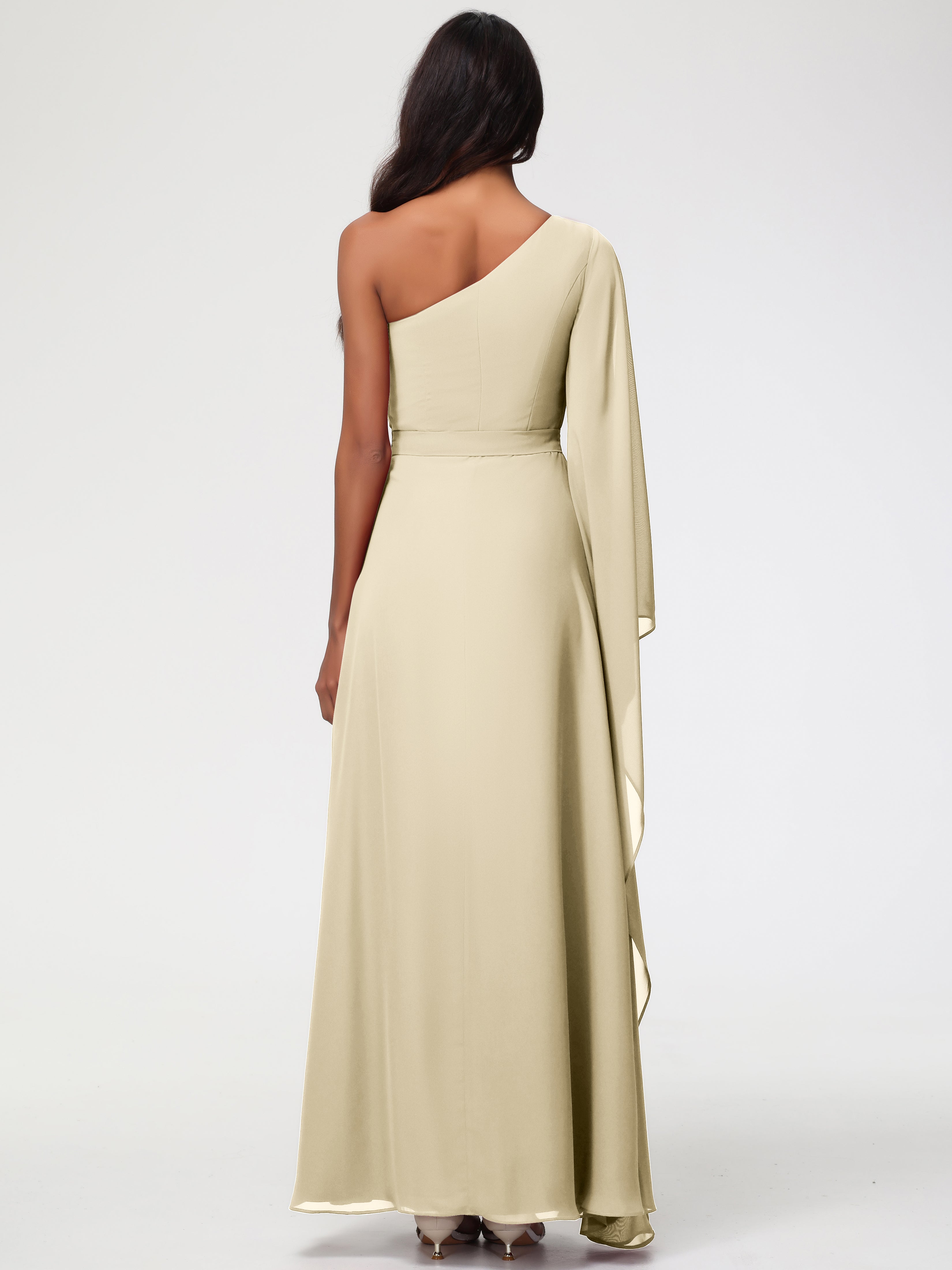 One Shoulder A-Line Pleats Floor-Length Chiffon Bridesmaid Dresses