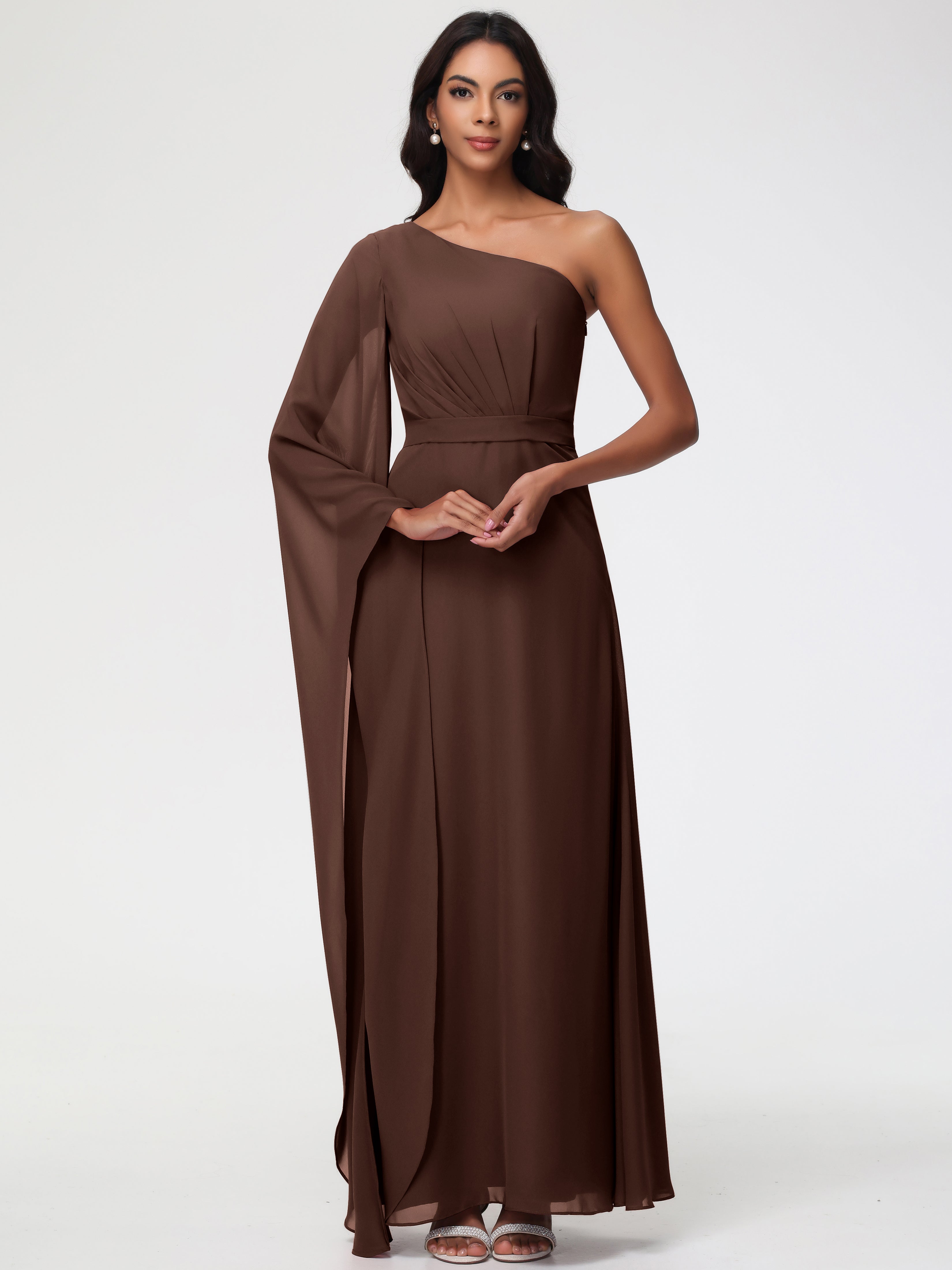 One Shoulder A-Line Pleats Floor-Length Chiffon Bridesmaid Dresses