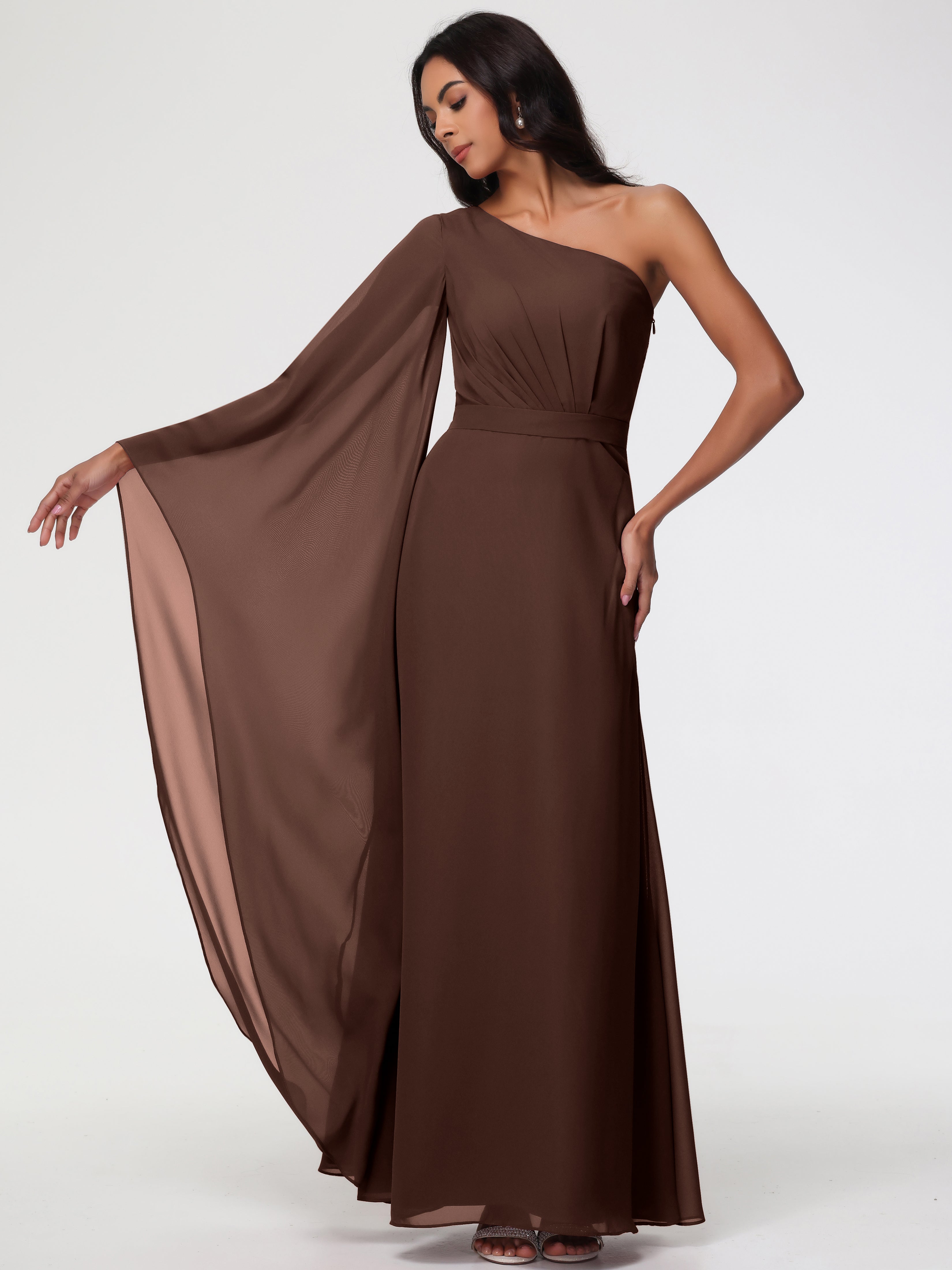 One Shoulder A-Line Pleats Floor-Length Chiffon Bridesmaid Dresses