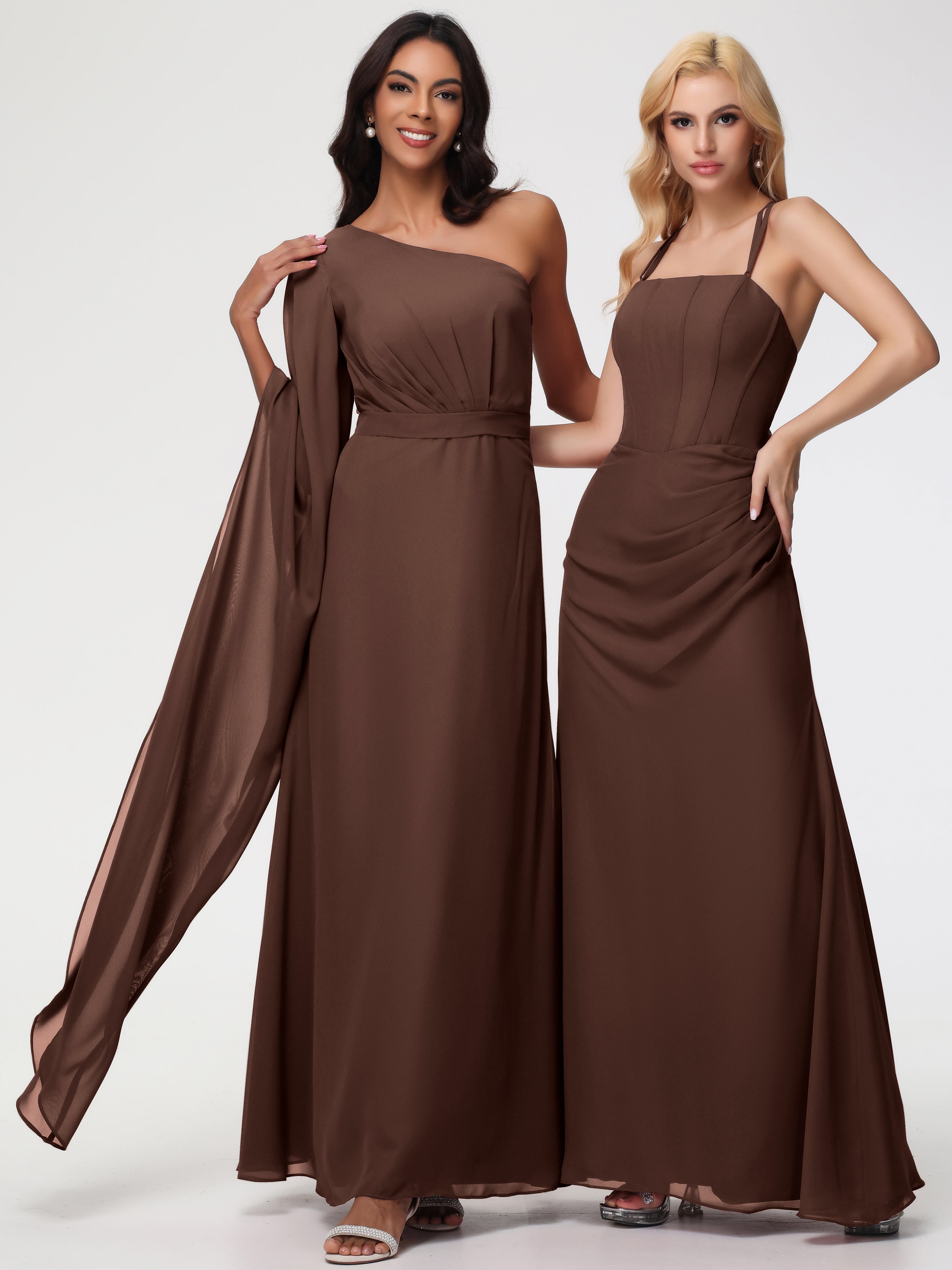 One Shoulder A-Line Pleats Floor-Length Chiffon Bridesmaid Dresses