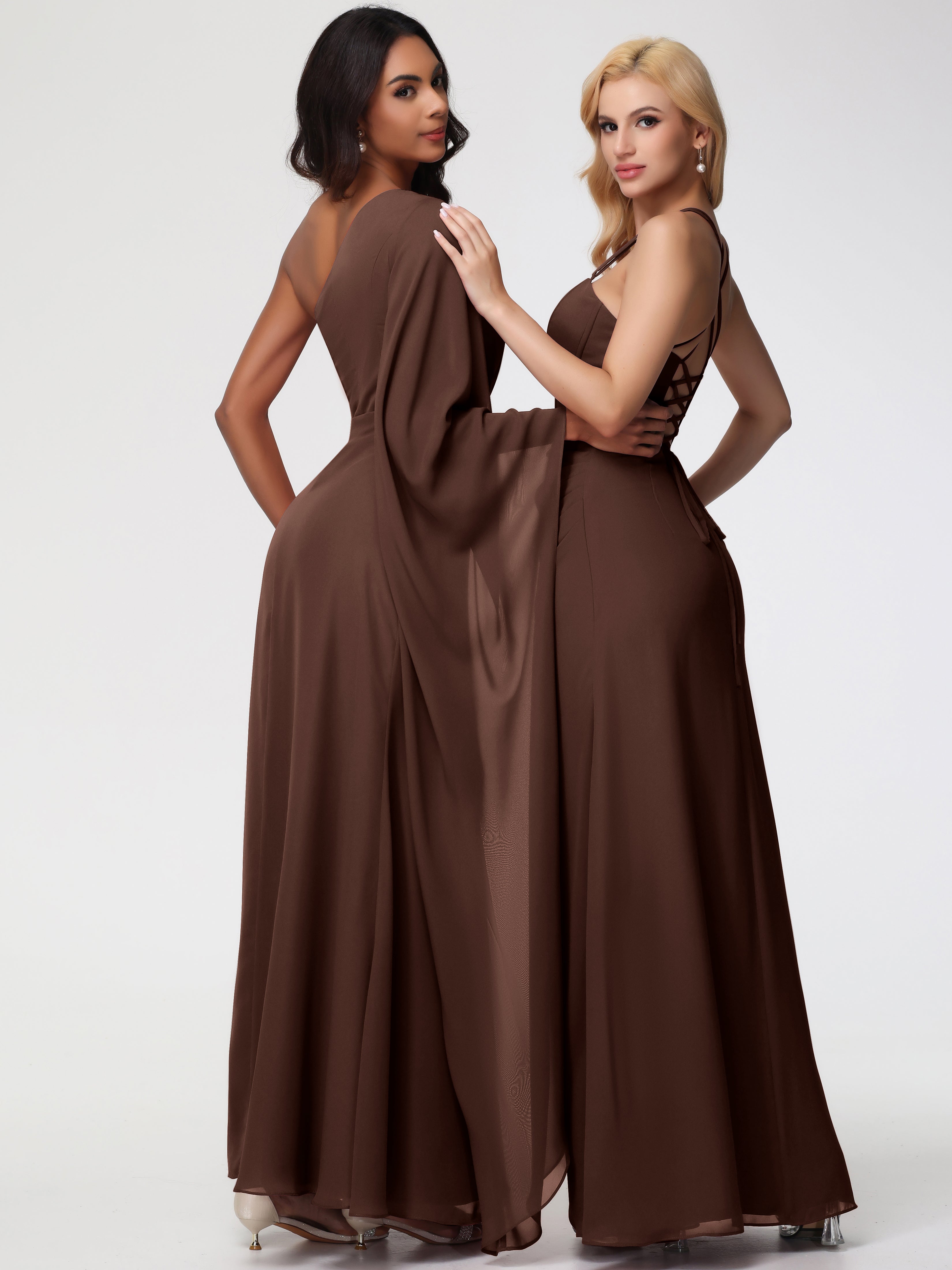 One Shoulder A-Line Pleats Floor-Length Chiffon Bridesmaid Dresses