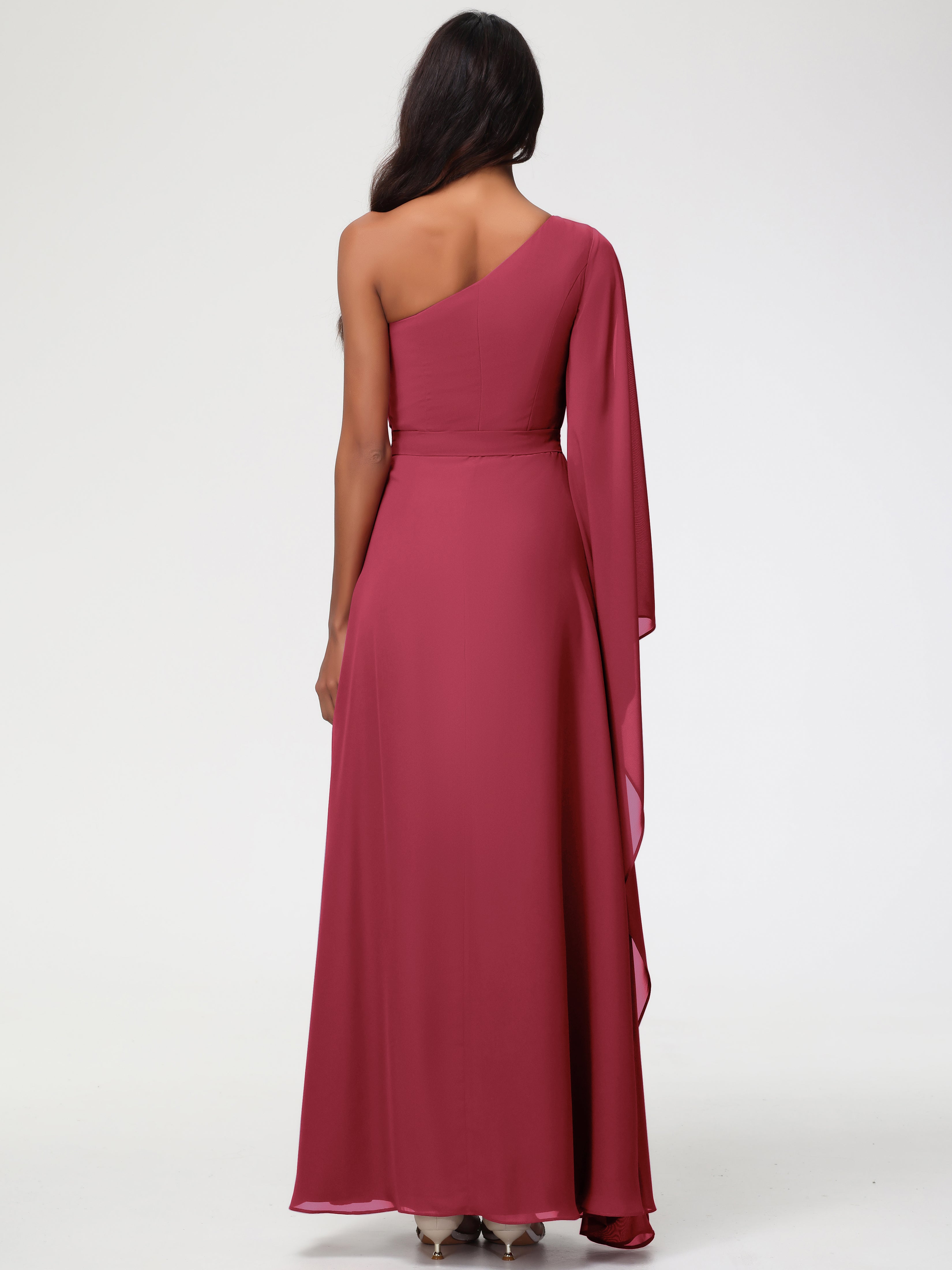 One Shoulder A-Line Pleats Floor-Length Chiffon Bridesmaid Dresses