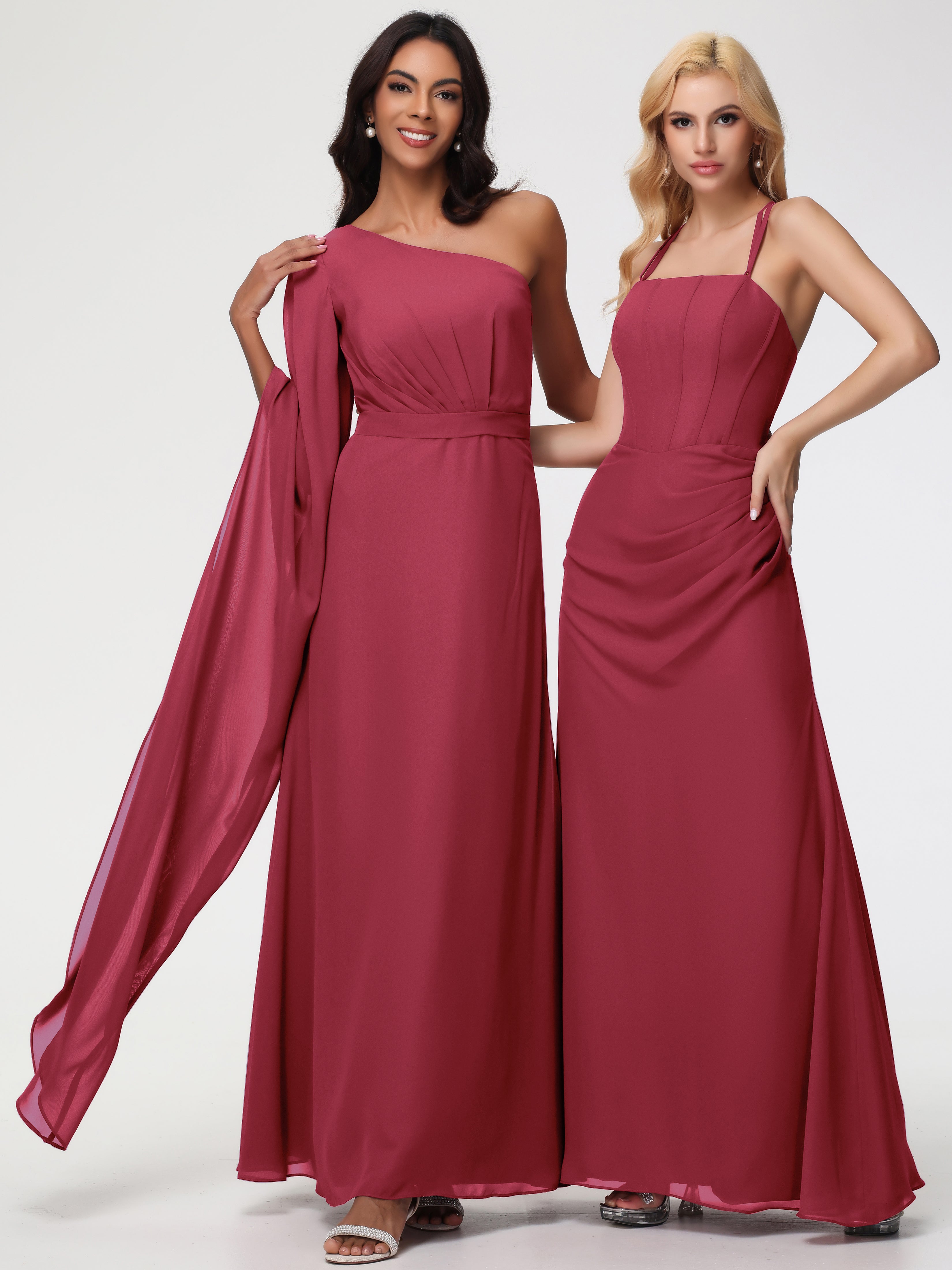 One Shoulder A-Line Pleats Floor-Length Chiffon Bridesmaid Dresses