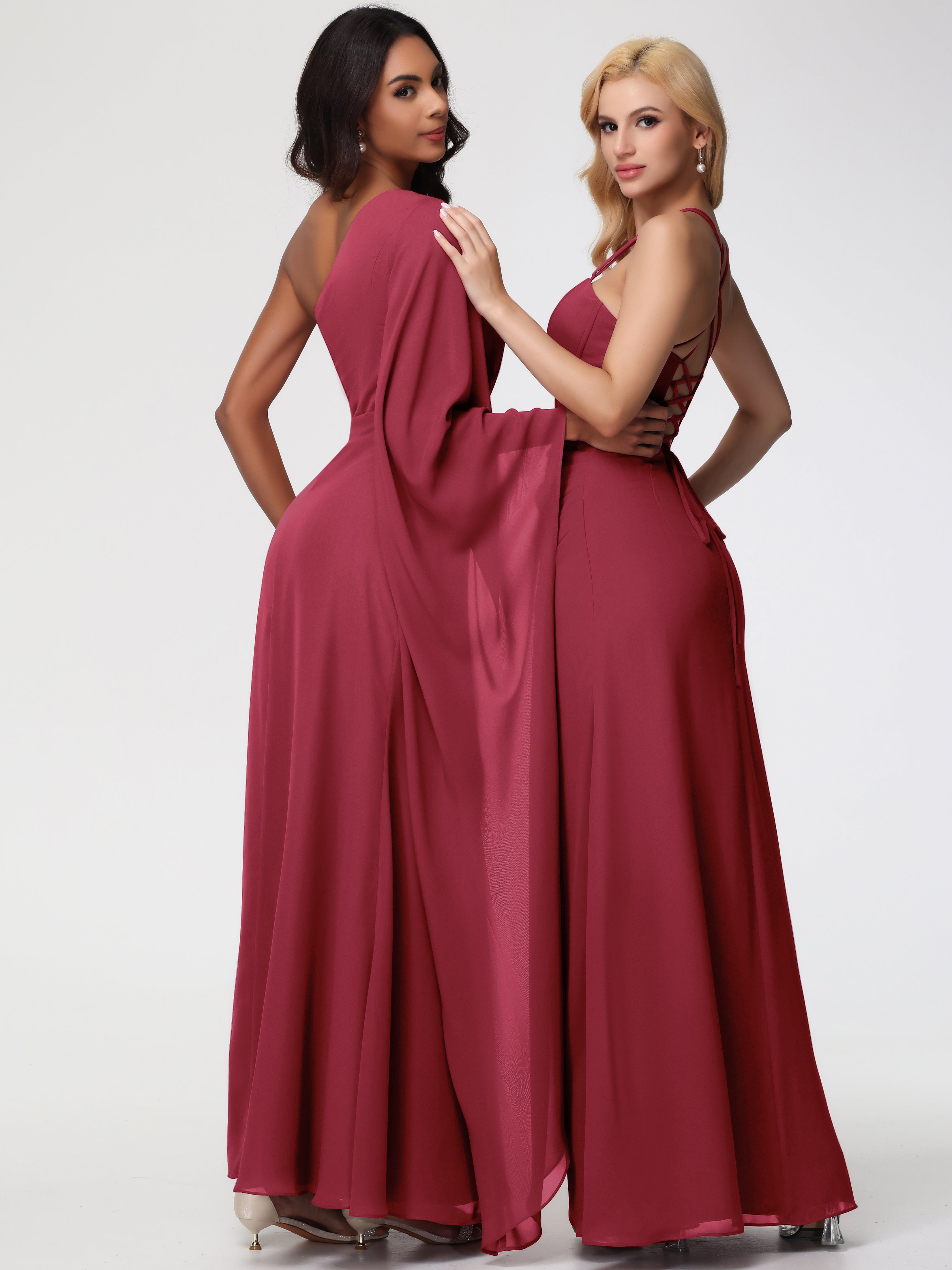 One Shoulder A-Line Pleats Floor-Length Chiffon Bridesmaid Dresses