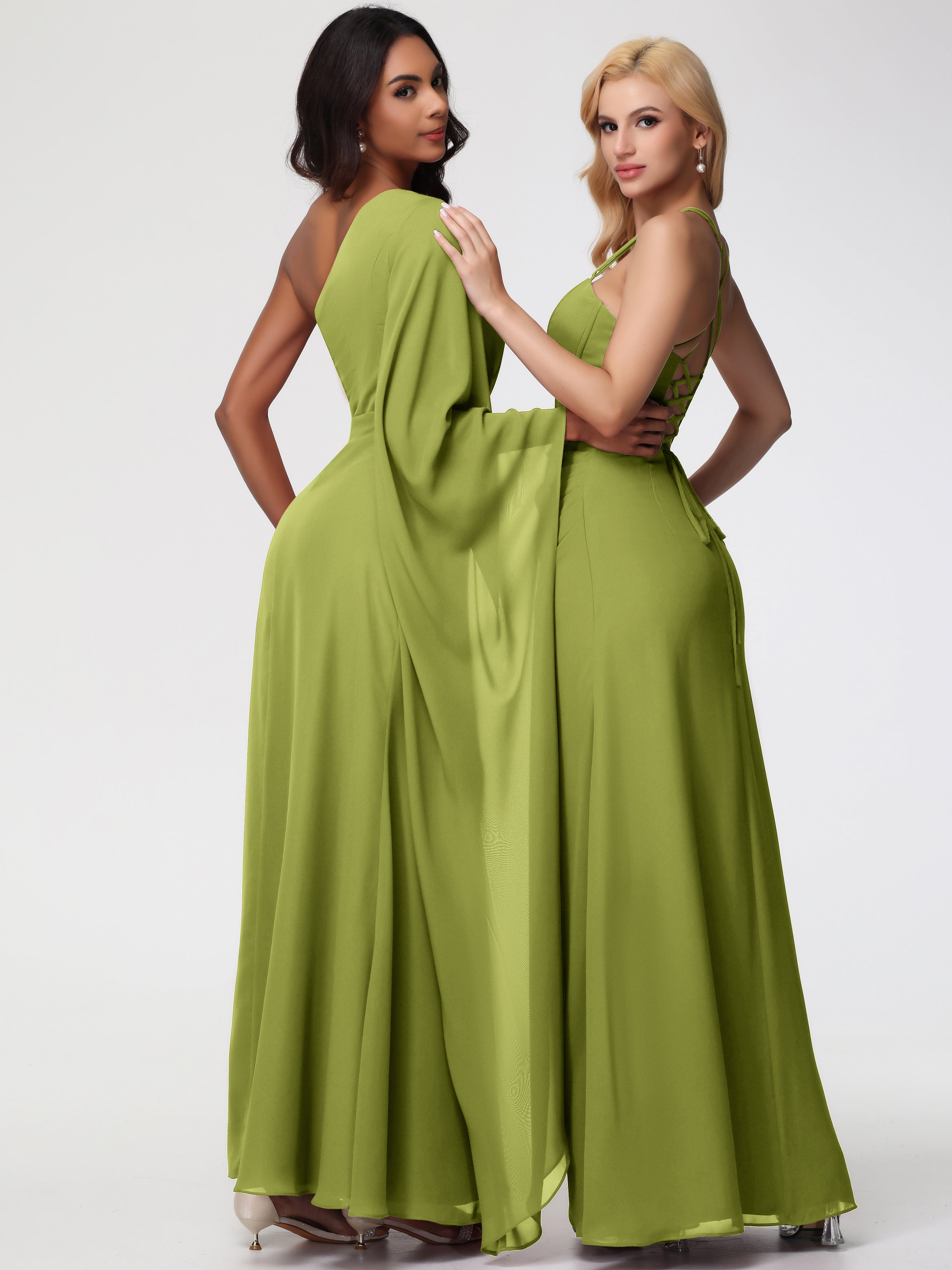One Shoulder A-Line Pleats Floor-Length Chiffon Bridesmaid Dresses