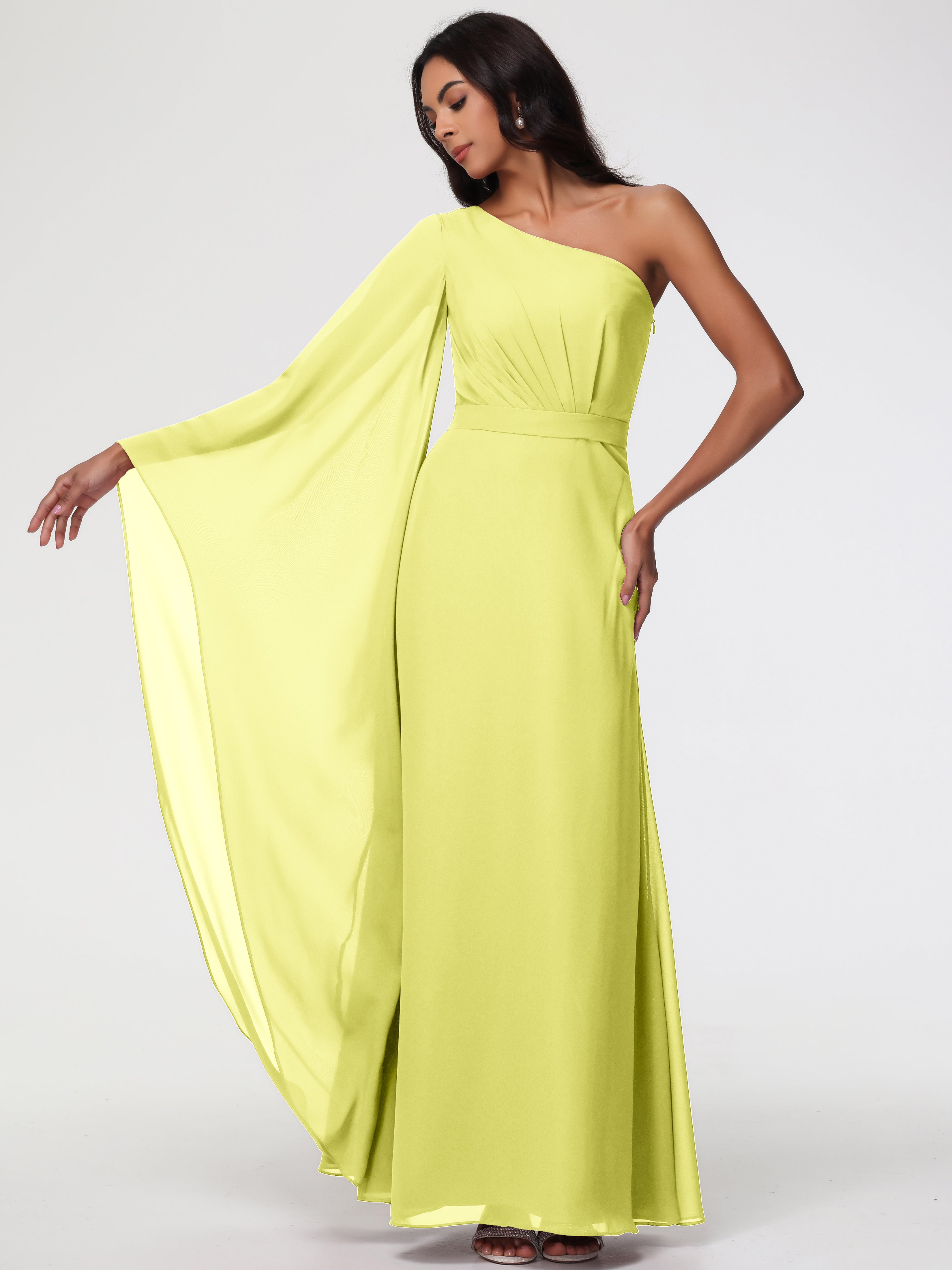 One Shoulder A-Line Pleats Floor-Length Chiffon Bridesmaid Dresses