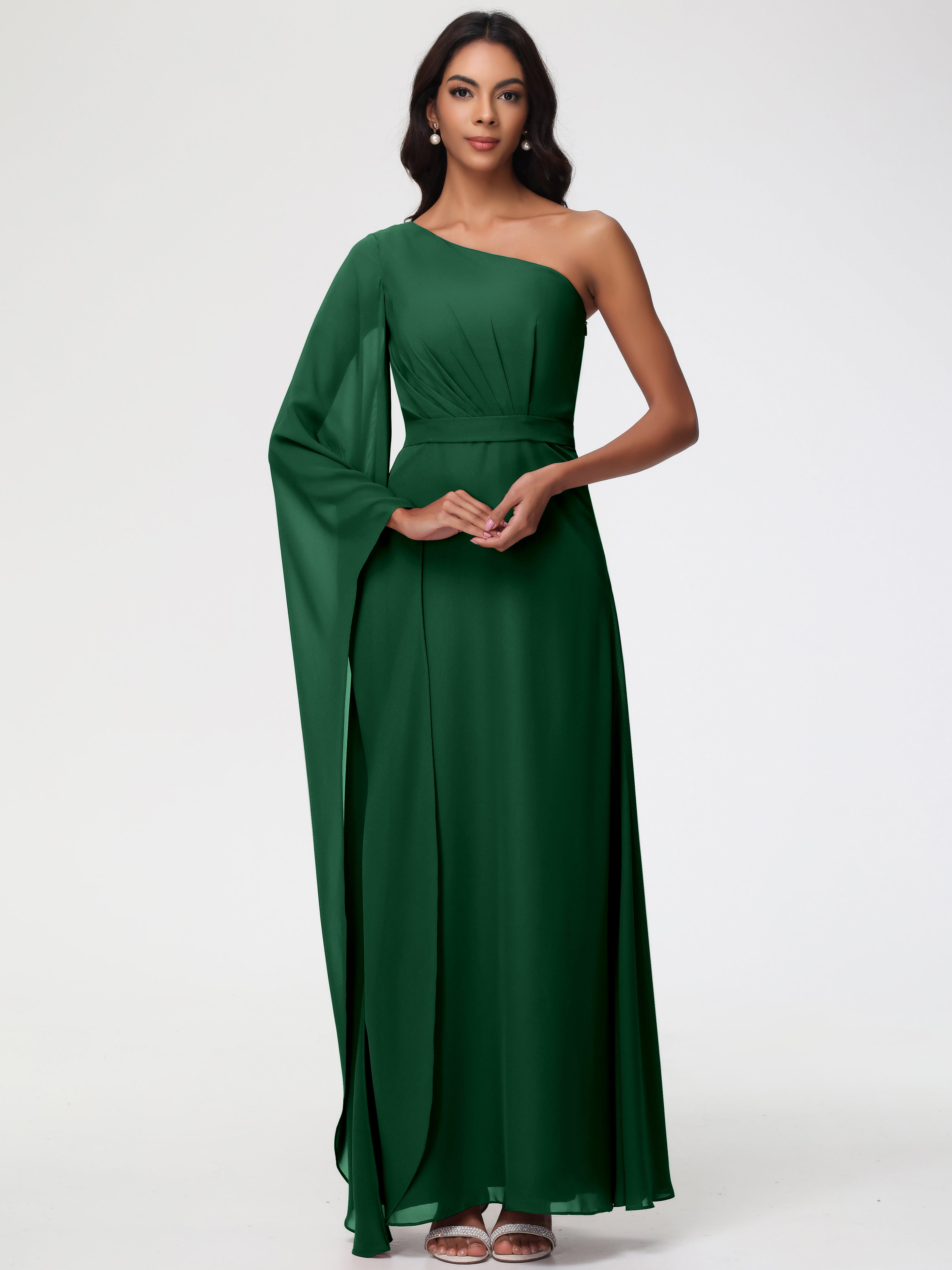 One Shoulder A-Line Pleats Floor-Length Chiffon Bridesmaid Dresses