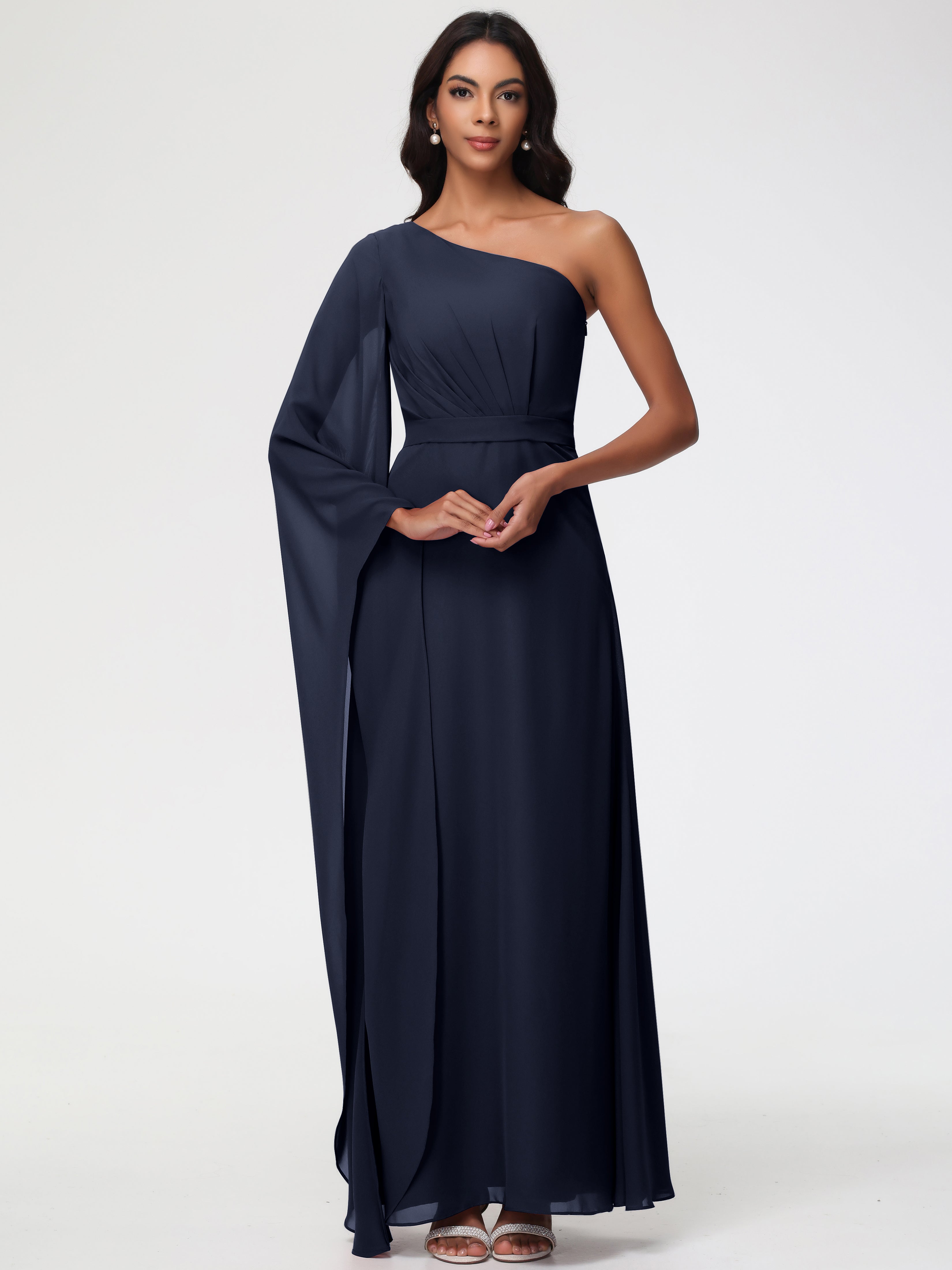 One Shoulder A-Line Pleats Floor-Length Chiffon Bridesmaid Dresses