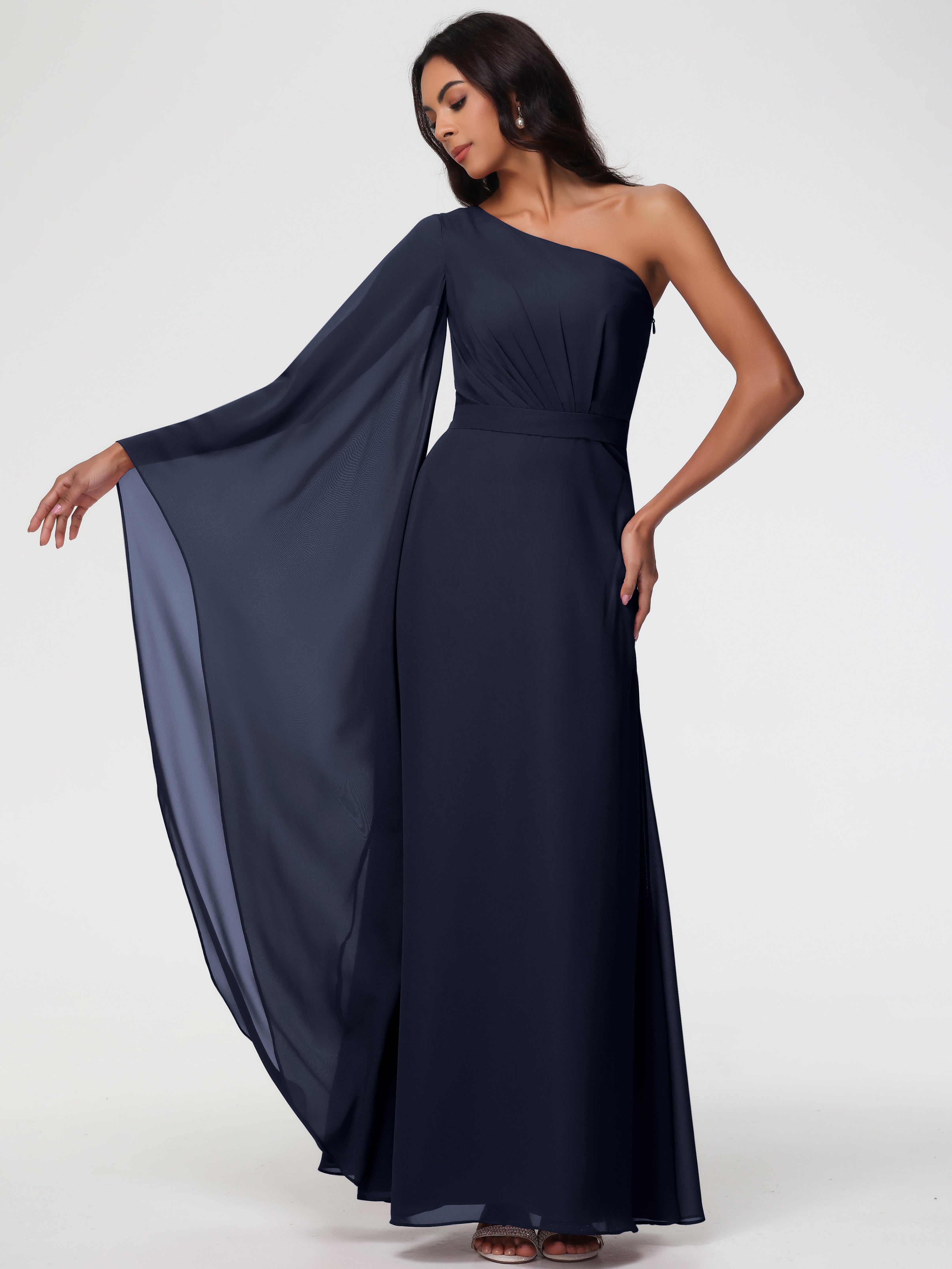 One Shoulder A-Line Pleats Floor-Length Chiffon Bridesmaid Dresses
