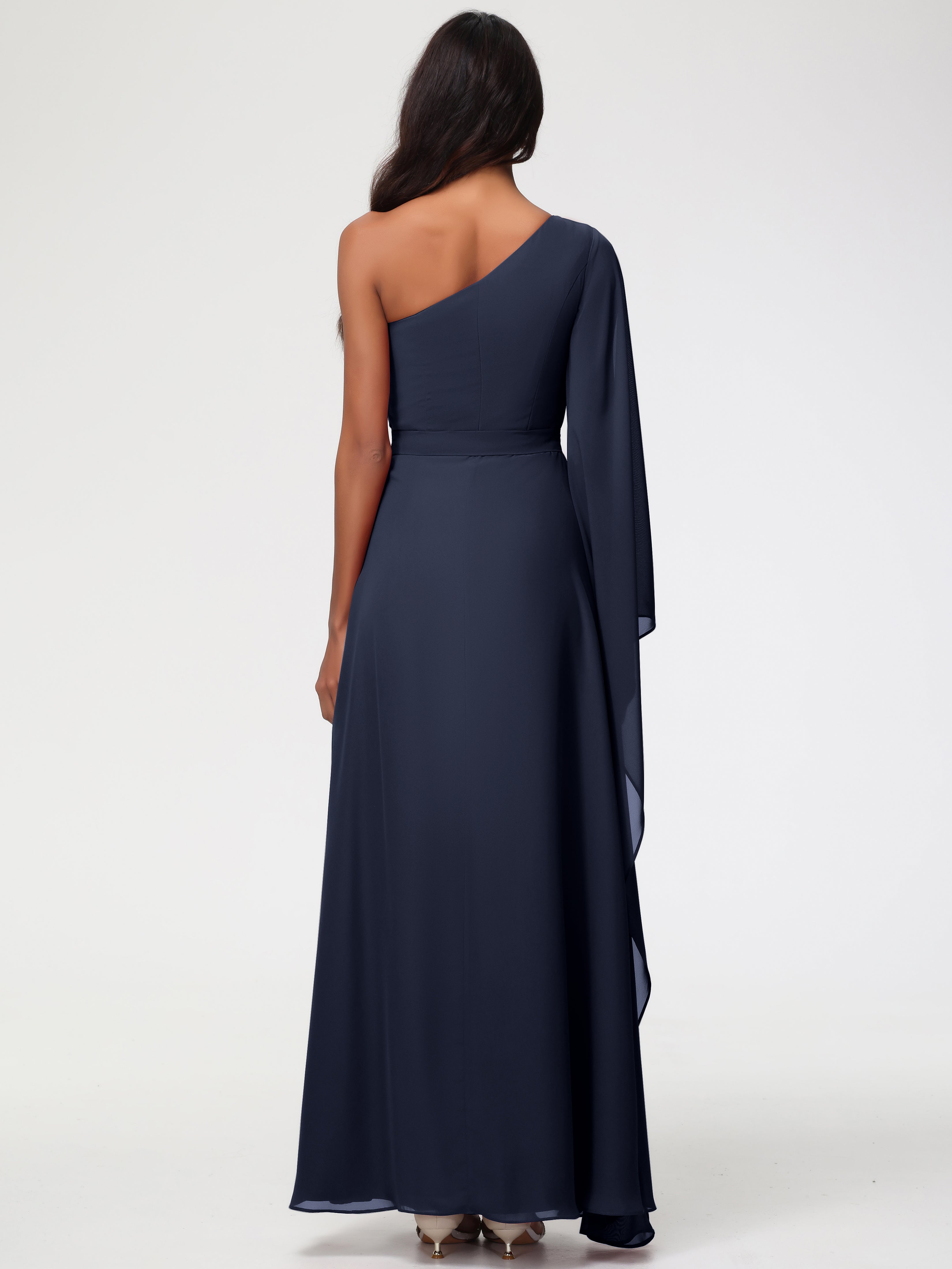 One Shoulder A-Line Pleats Floor-Length Chiffon Bridesmaid Dresses