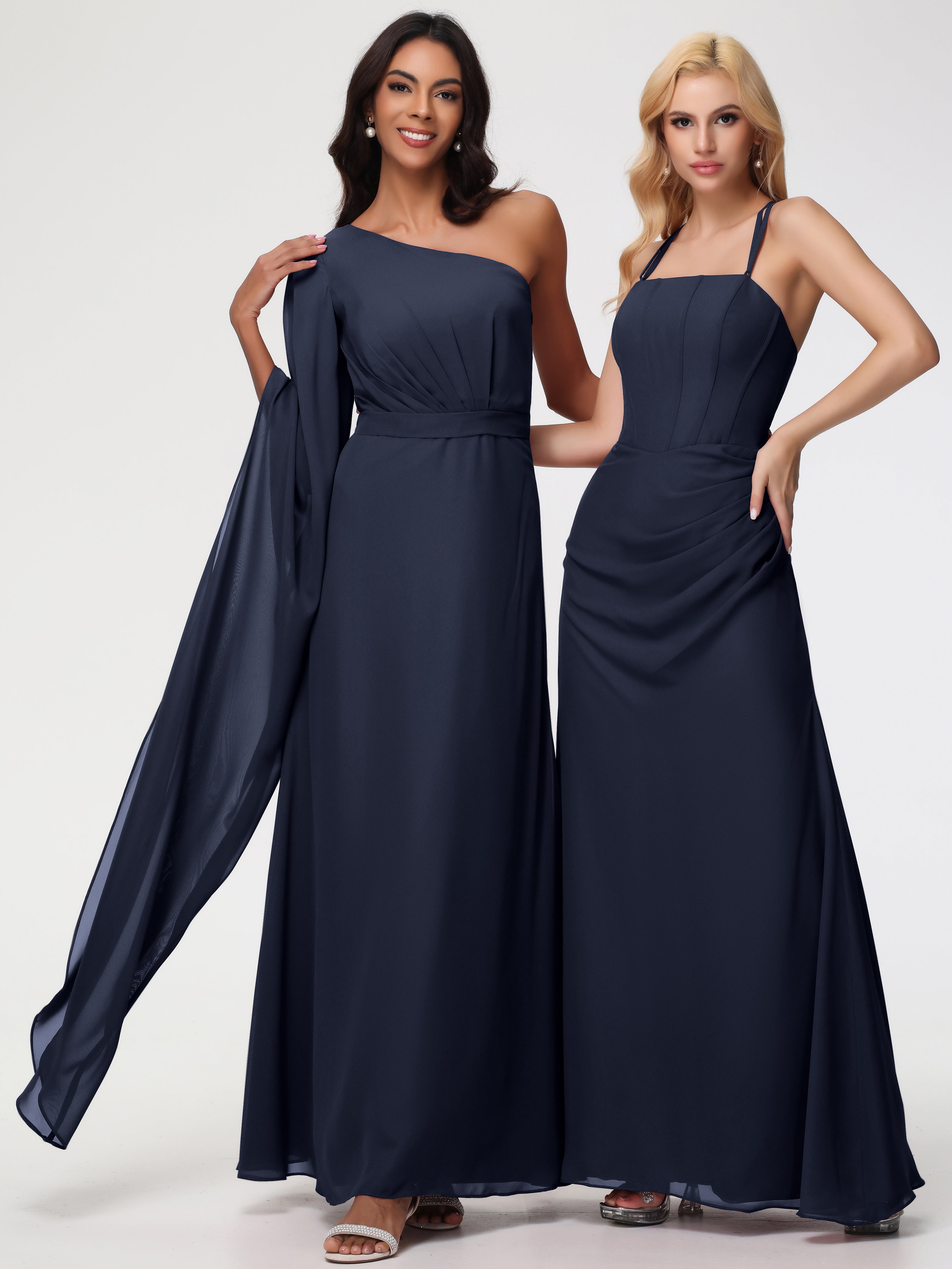 One Shoulder A-Line Pleats Floor-Length Chiffon Bridesmaid Dresses