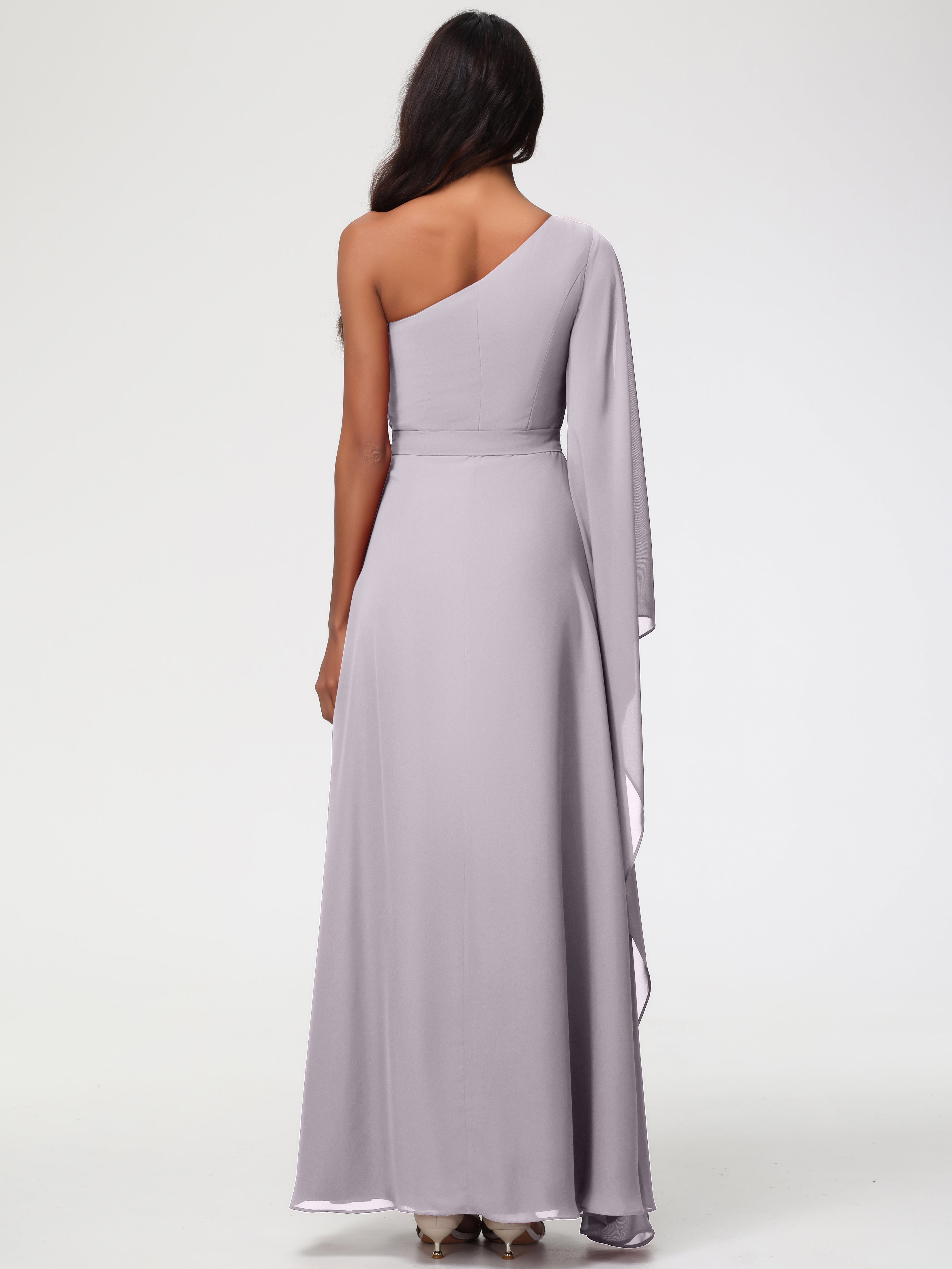 One Shoulder A-Line Pleats Floor-Length Chiffon Bridesmaid Dresses