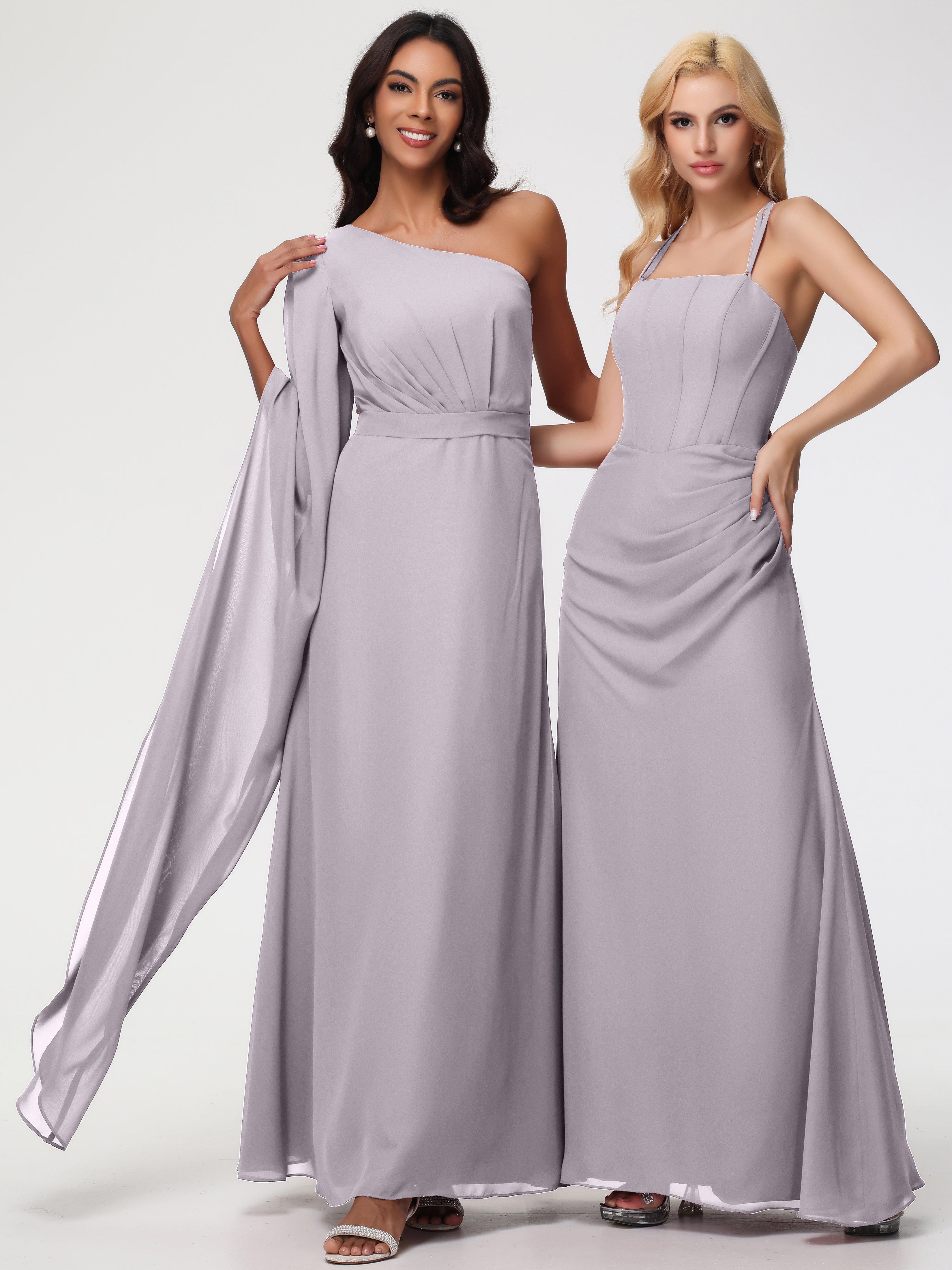 One Shoulder A-Line Pleats Floor-Length Chiffon Bridesmaid Dresses