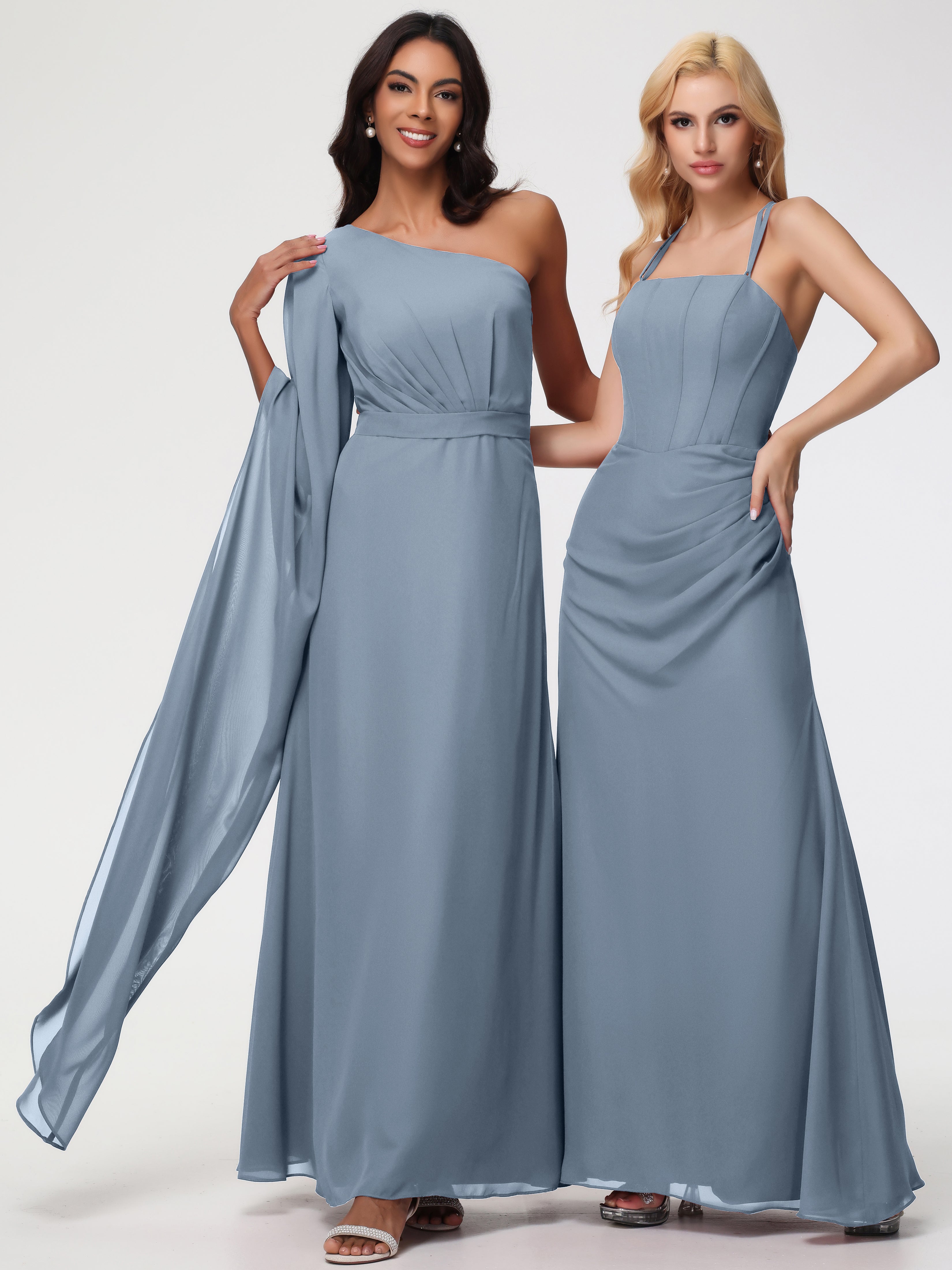 One Shoulder A-Line Pleats Floor-Length Chiffon Bridesmaid Dresses