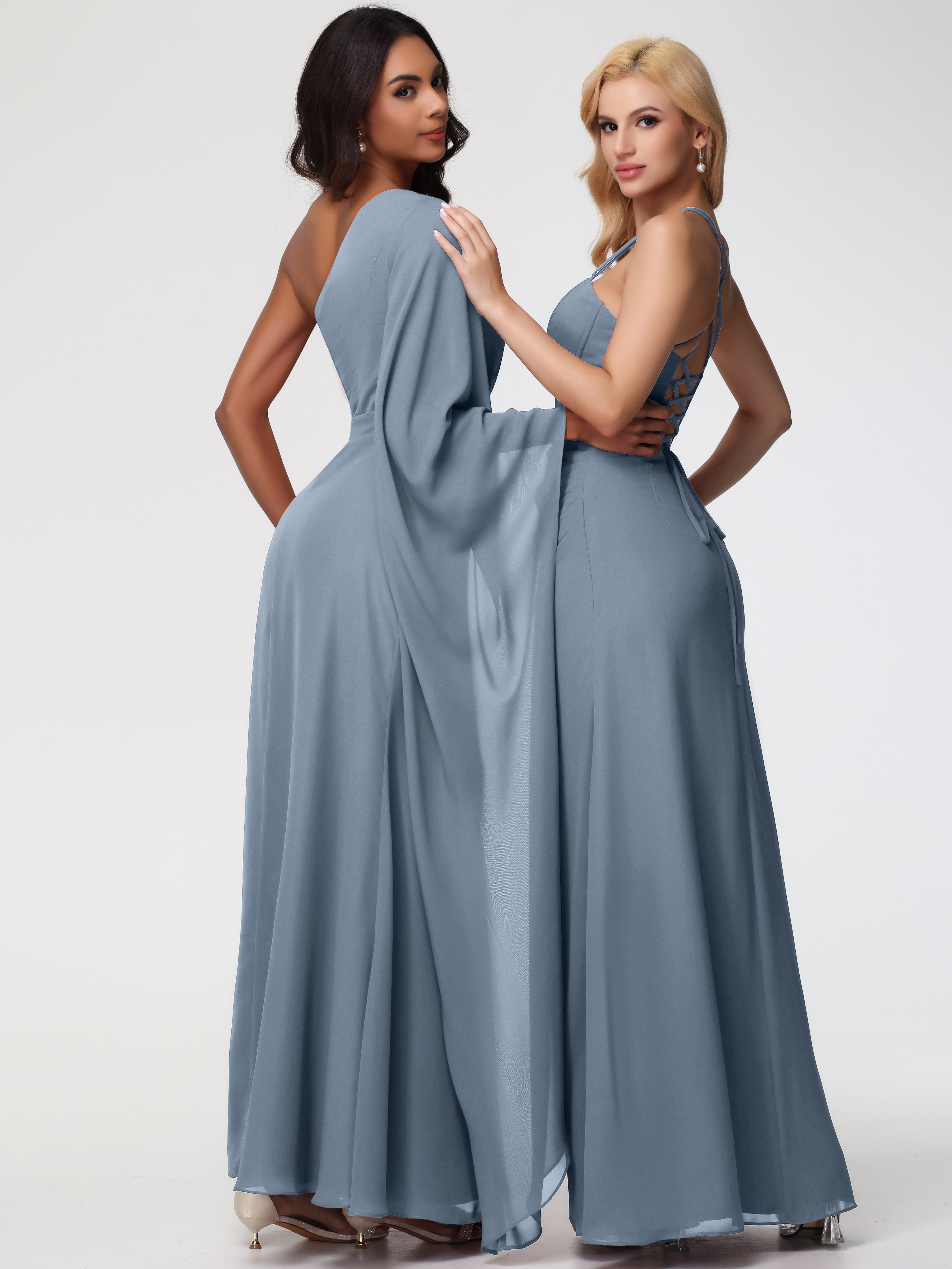 One Shoulder A-Line Pleats Floor-Length Chiffon Bridesmaid Dresses