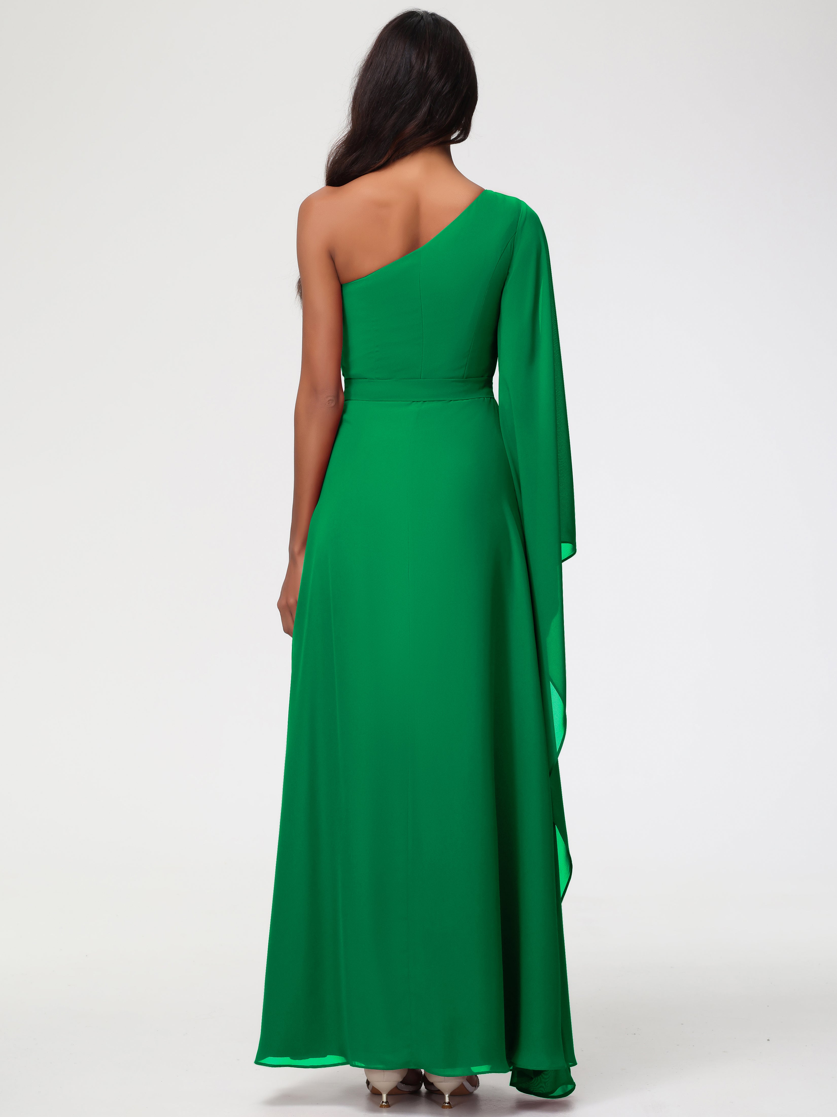 One Shoulder A-Line Pleats Floor-Length Chiffon Bridesmaid Dresses