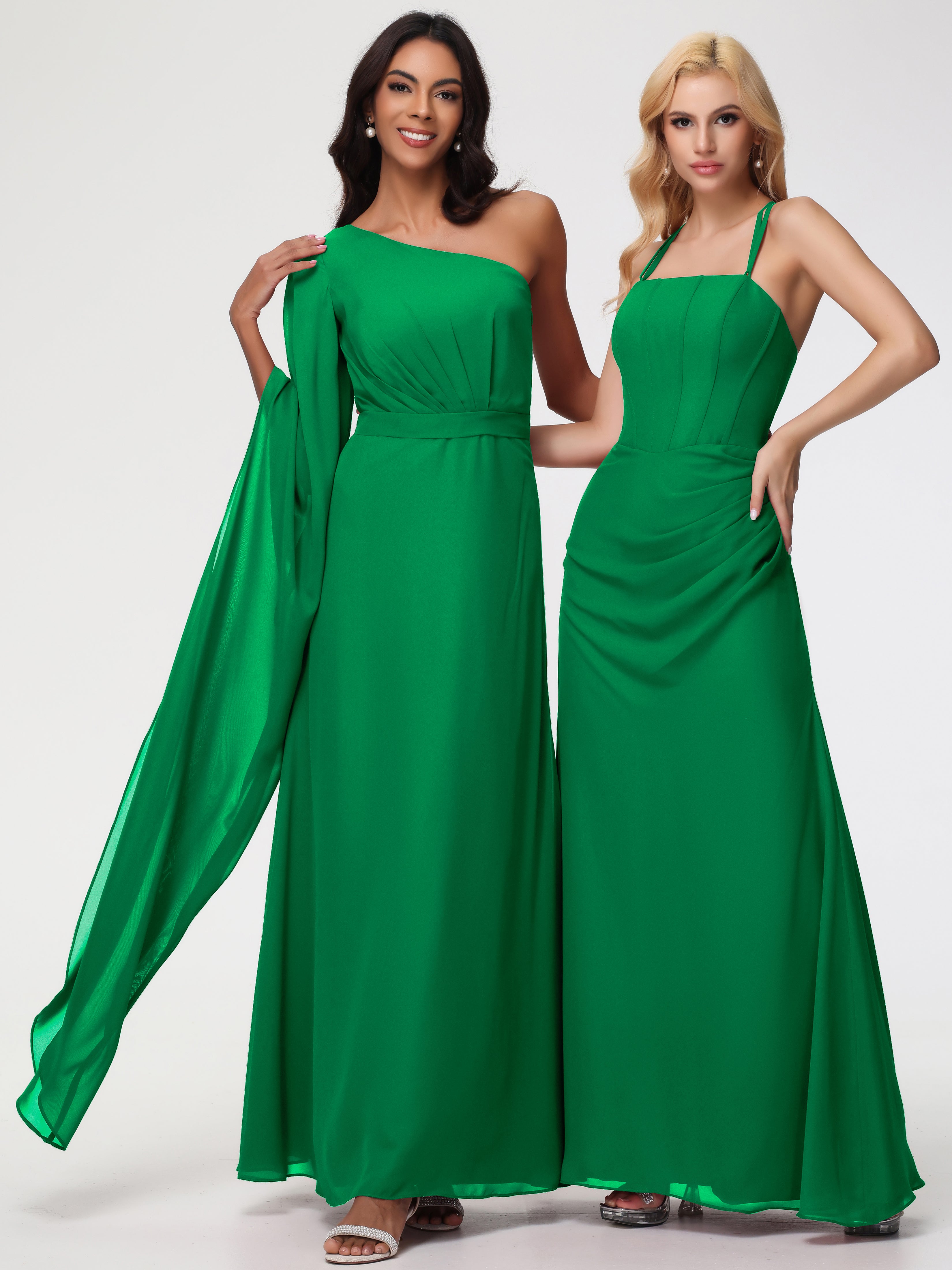 One Shoulder A-Line Pleats Floor-Length Chiffon Bridesmaid Dresses