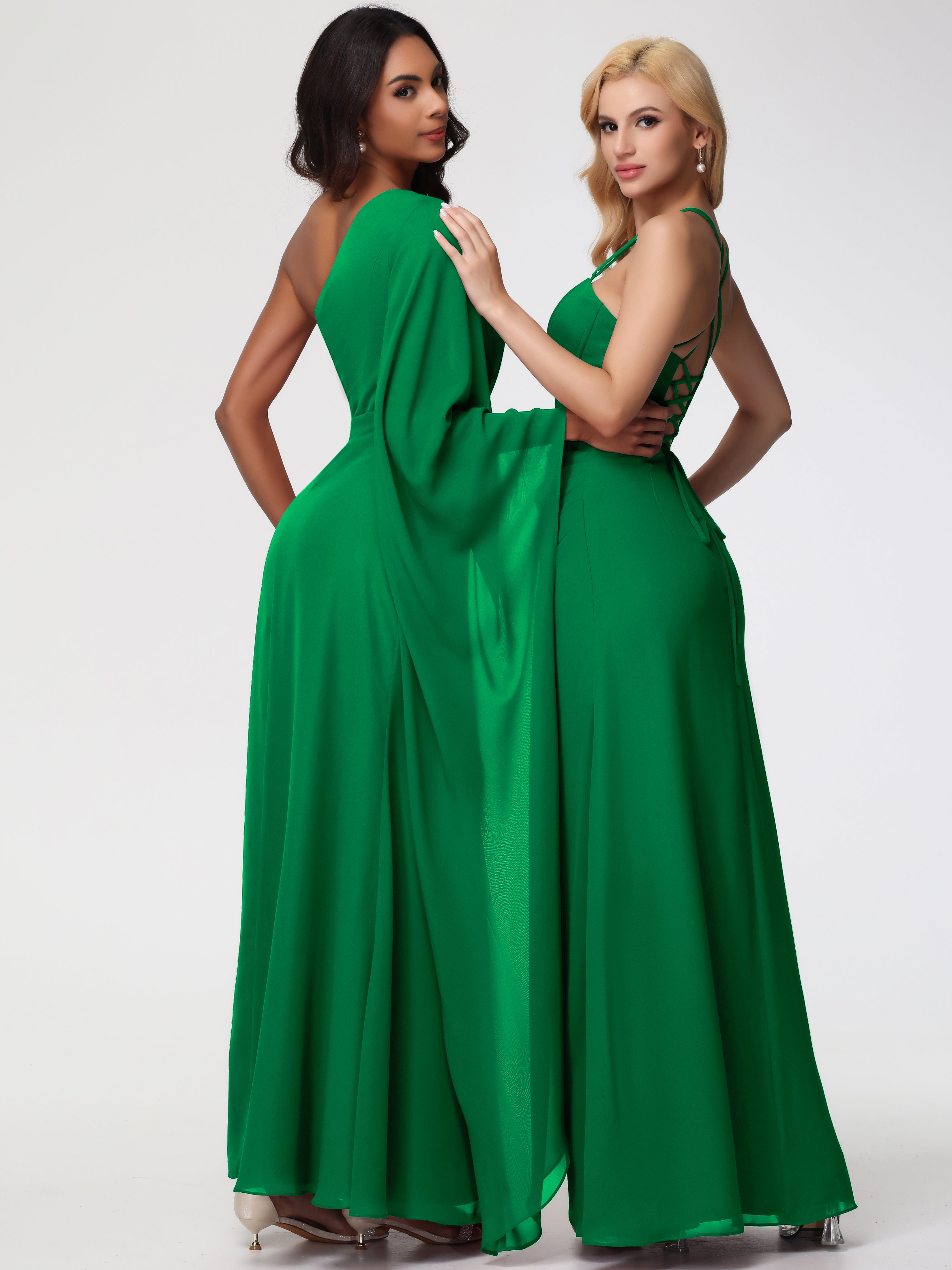 One Shoulder A-Line Pleats Floor-Length Chiffon Bridesmaid Dresses