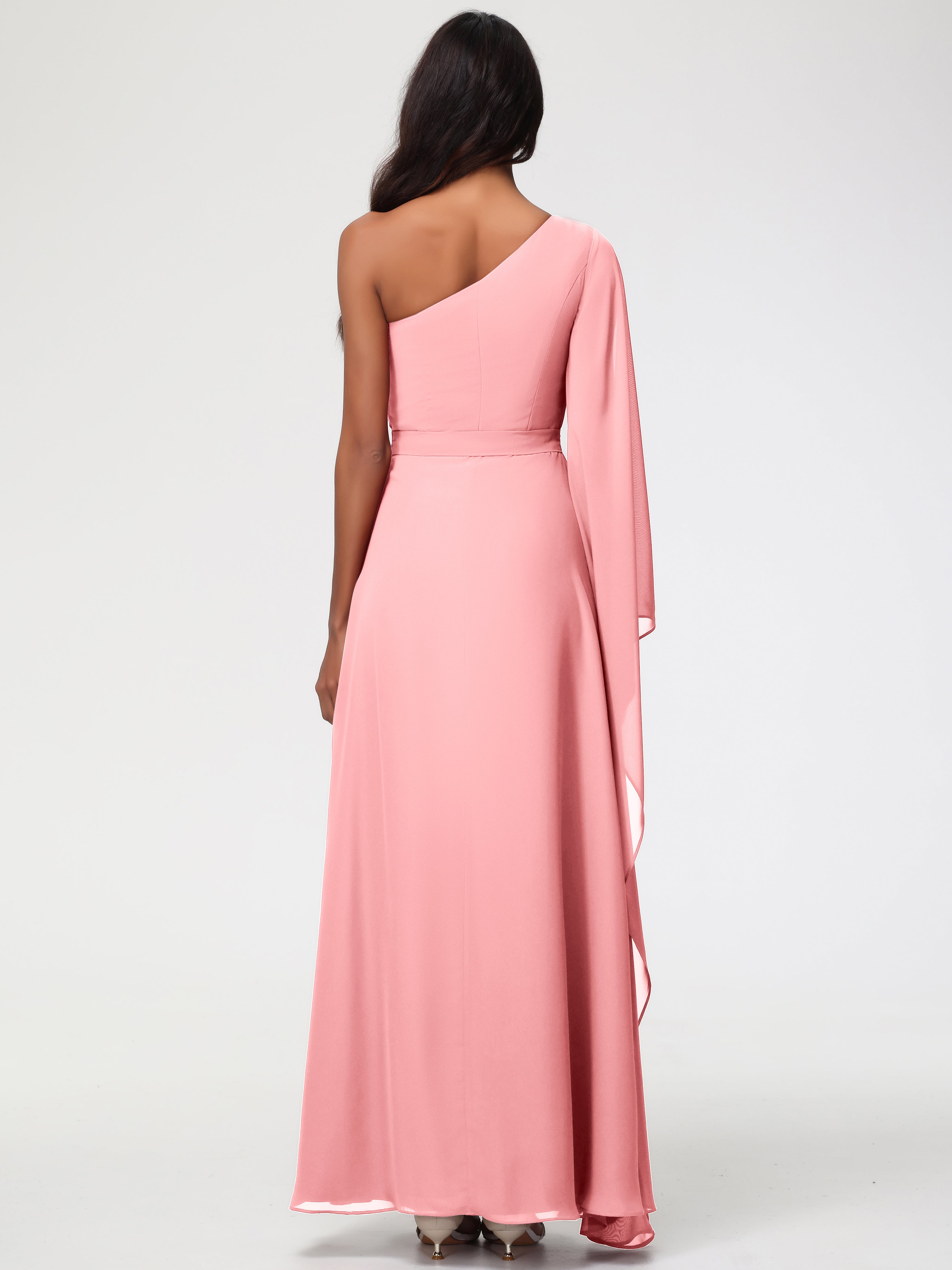 One Shoulder A-Line Pleats Floor-Length Chiffon Bridesmaid Dresses