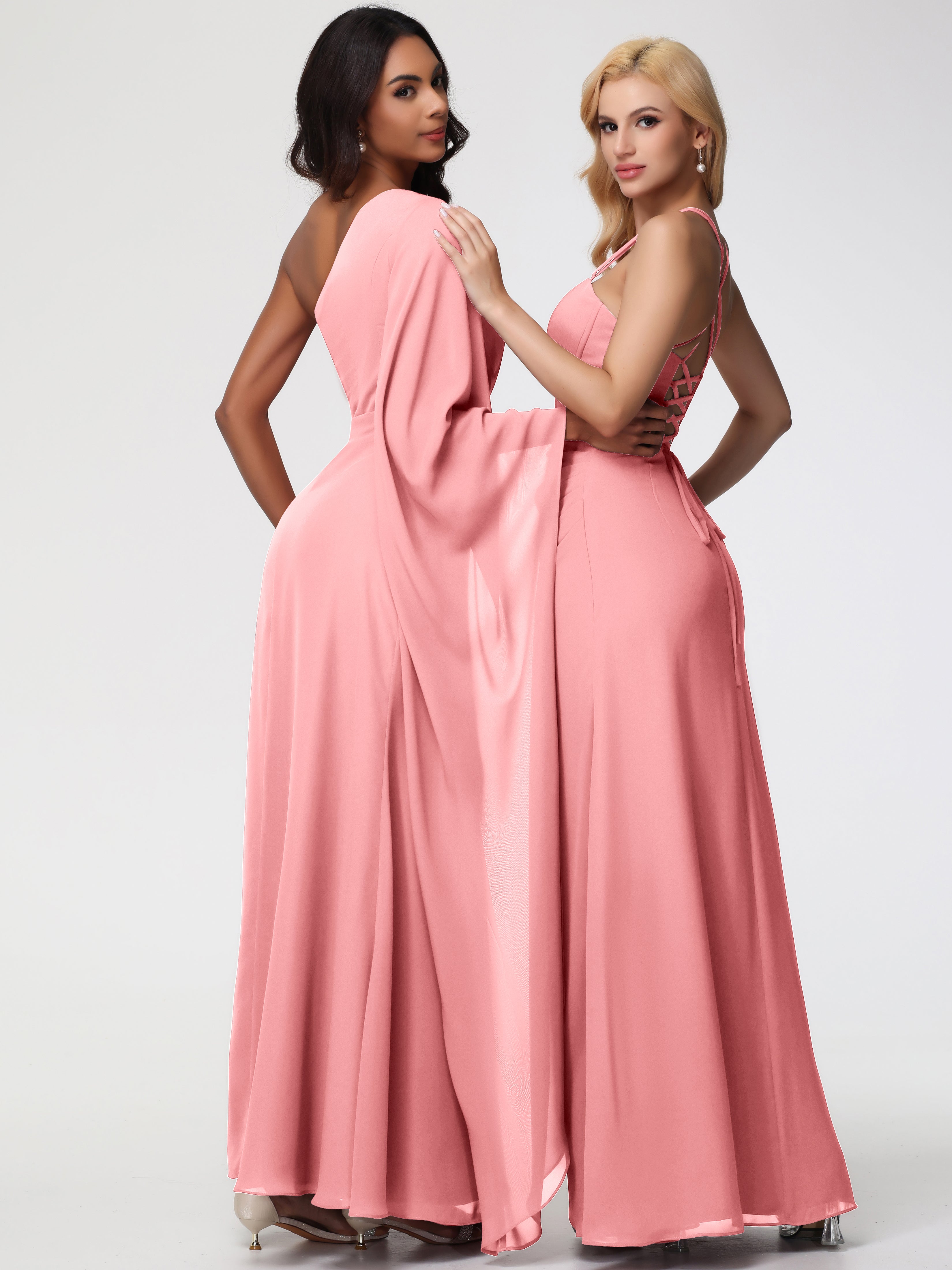 One Shoulder A-Line Pleats Floor-Length Chiffon Bridesmaid Dresses