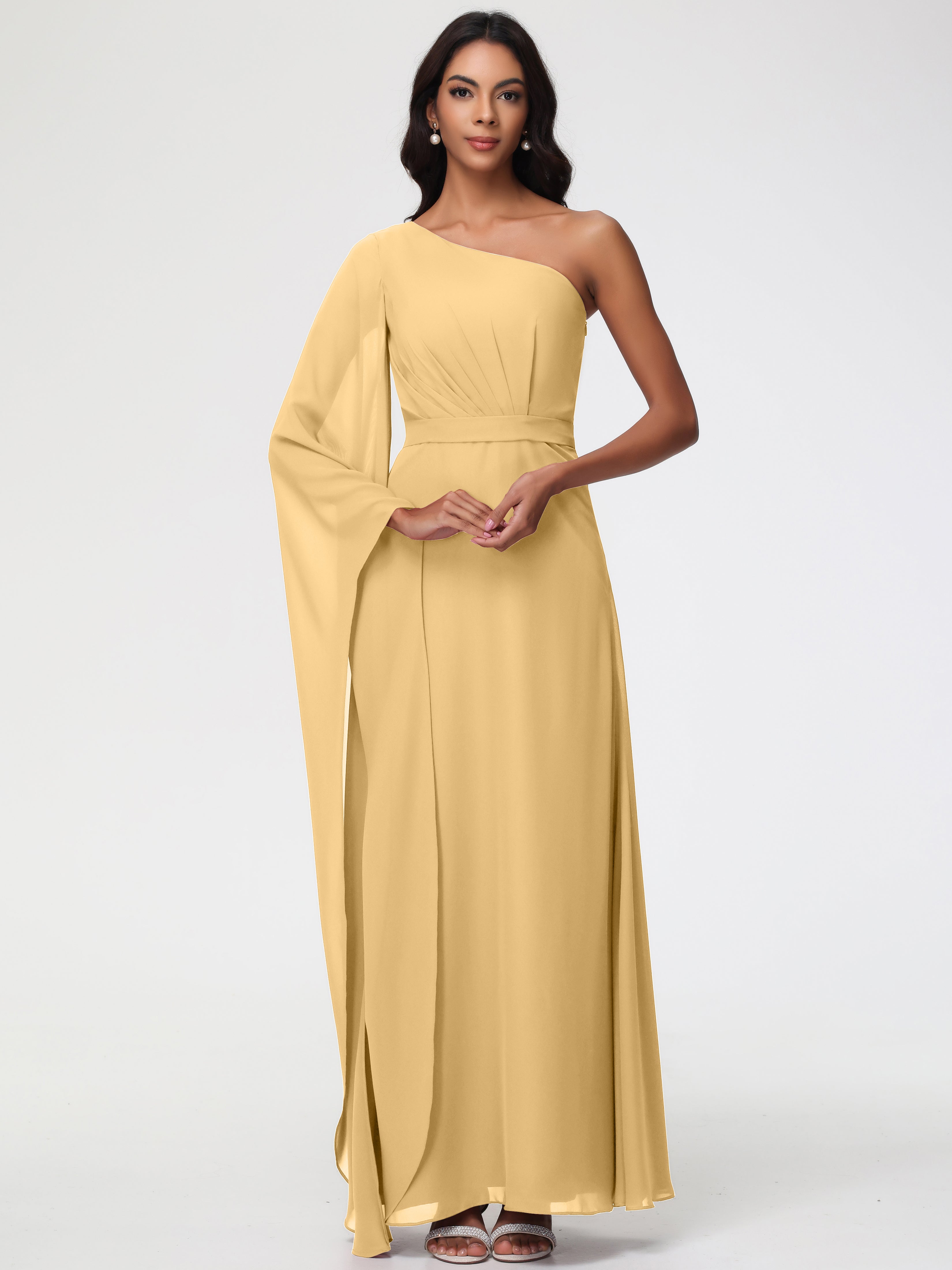 One Shoulder A-Line Pleats Floor-Length Chiffon Bridesmaid Dresses