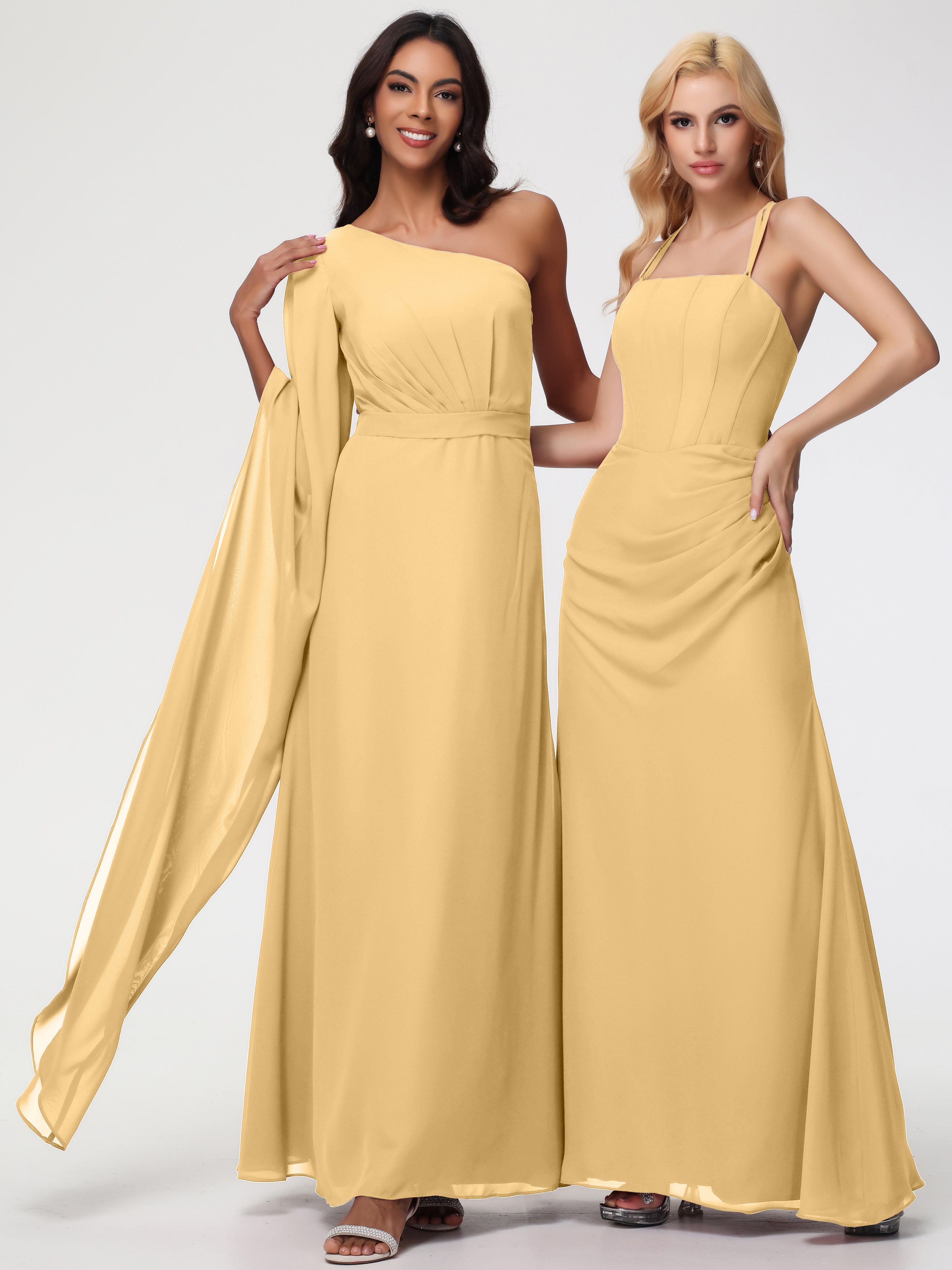 One Shoulder A-Line Pleats Floor-Length Chiffon Bridesmaid Dresses