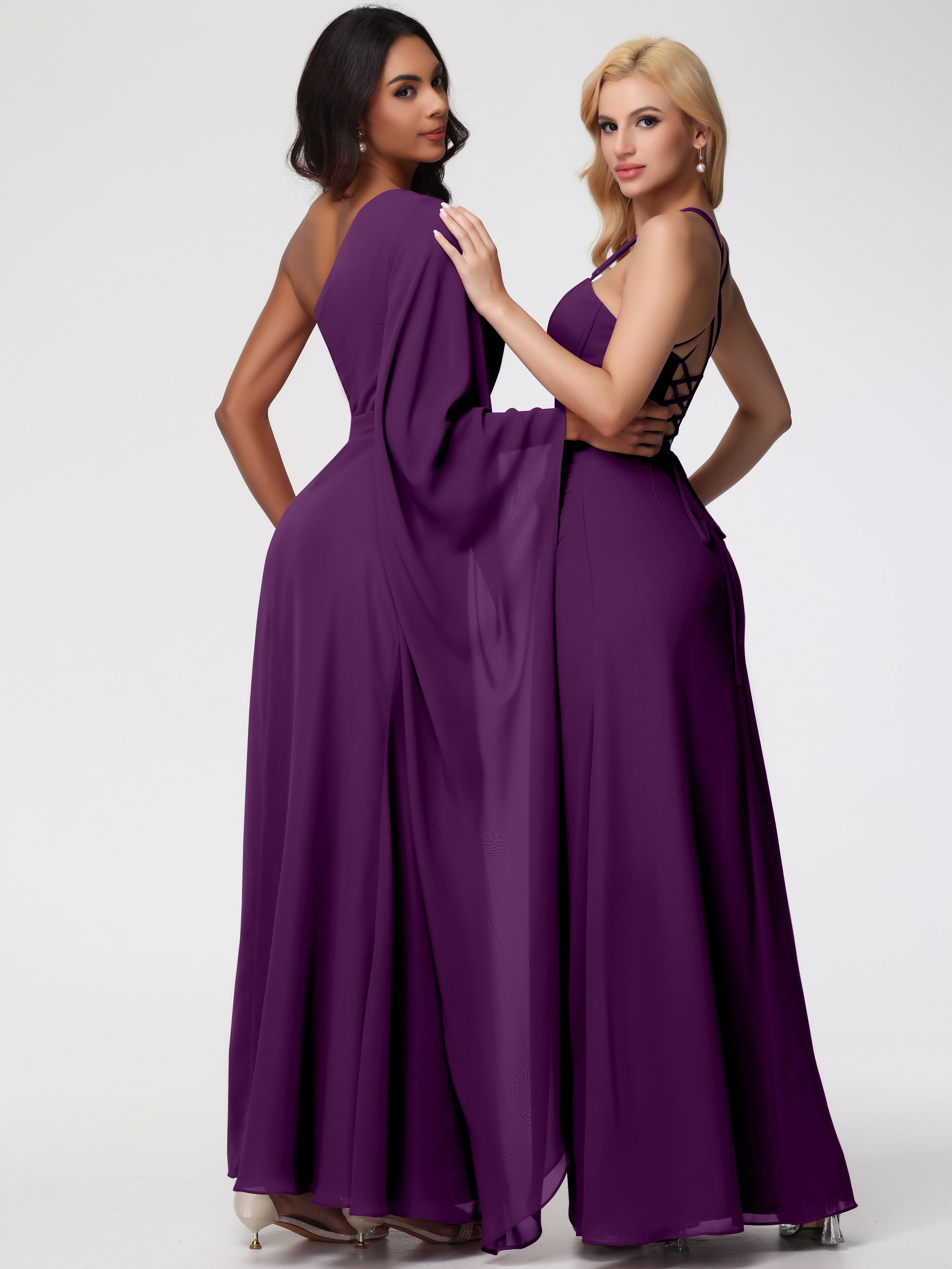 One Shoulder A-Line Pleats Floor-Length Chiffon Bridesmaid Dresses