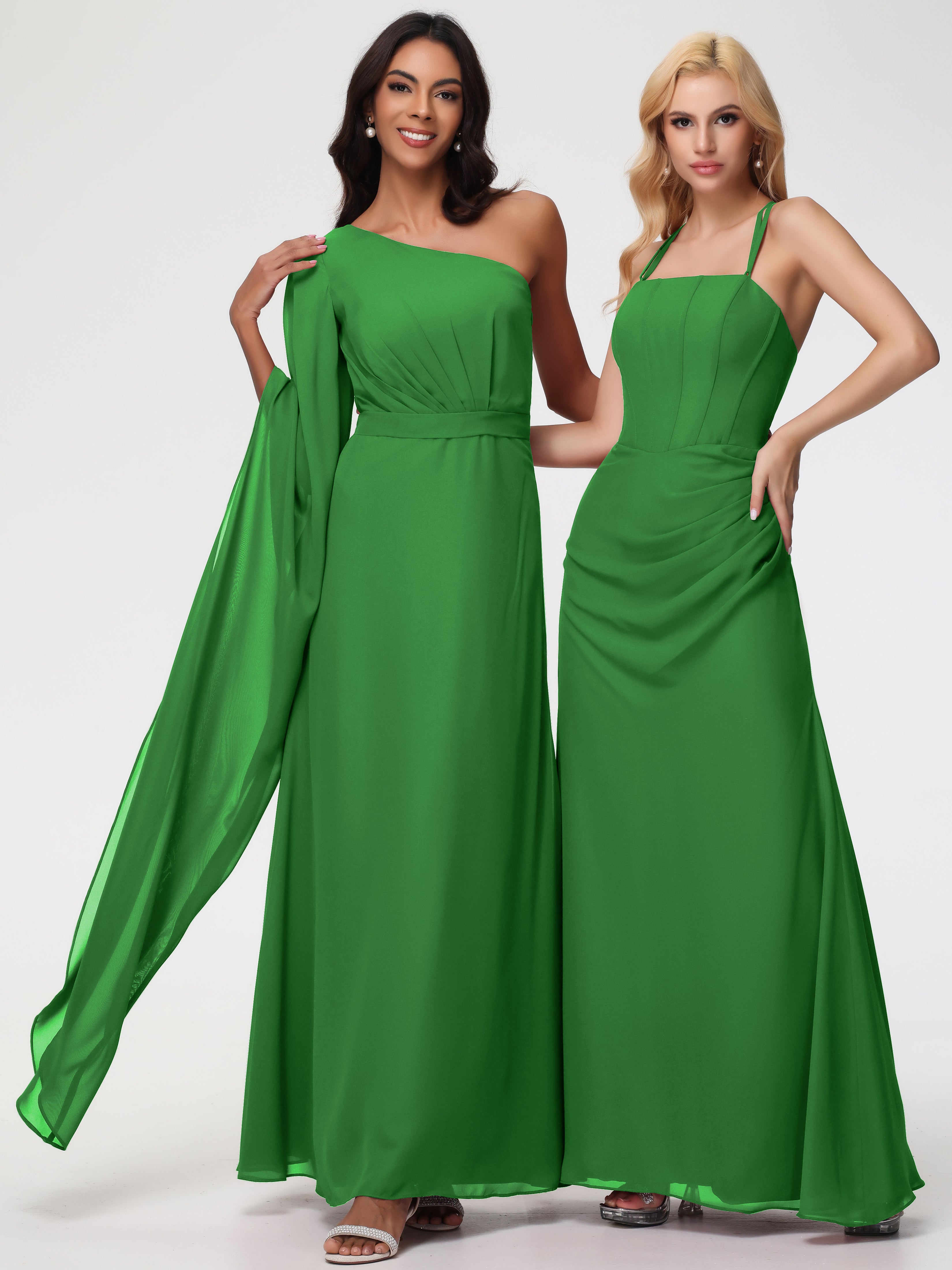 One Shoulder A-Line Pleats Floor-Length Chiffon Bridesmaid Dresses