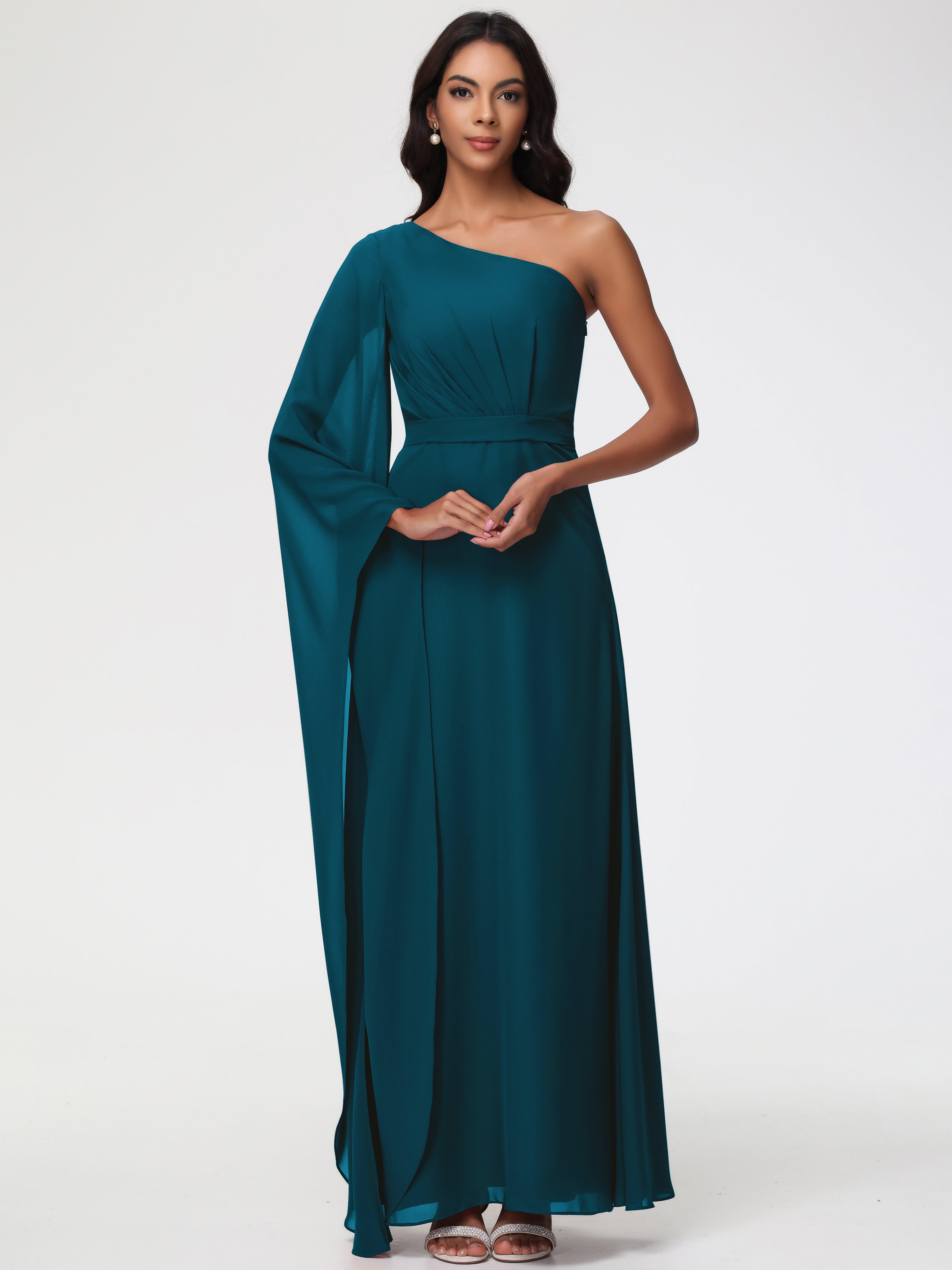 One Shoulder A-Line Pleats Floor-Length Chiffon Bridesmaid Dresses