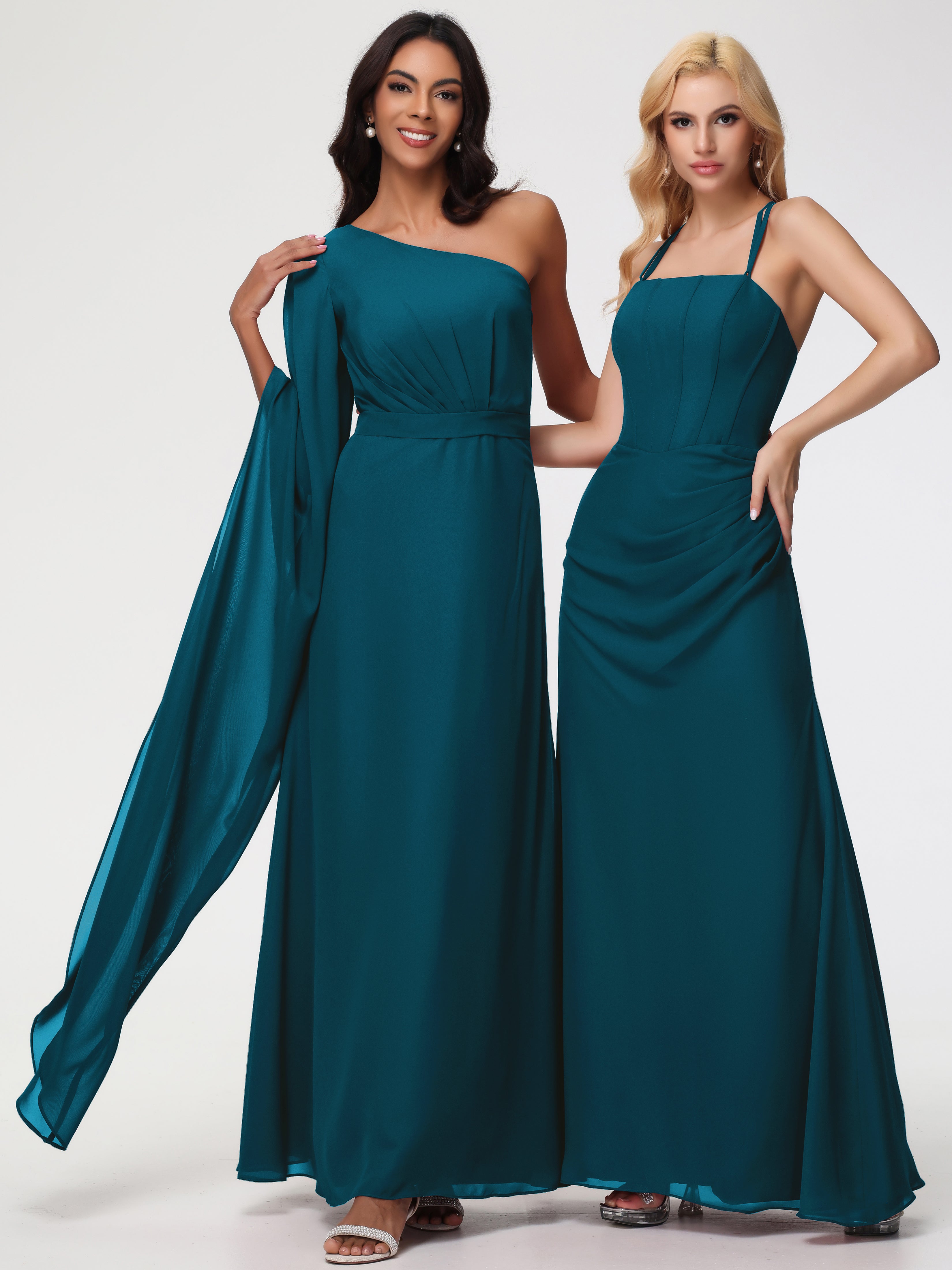 One Shoulder A-Line Pleats Floor-Length Chiffon Bridesmaid Dresses