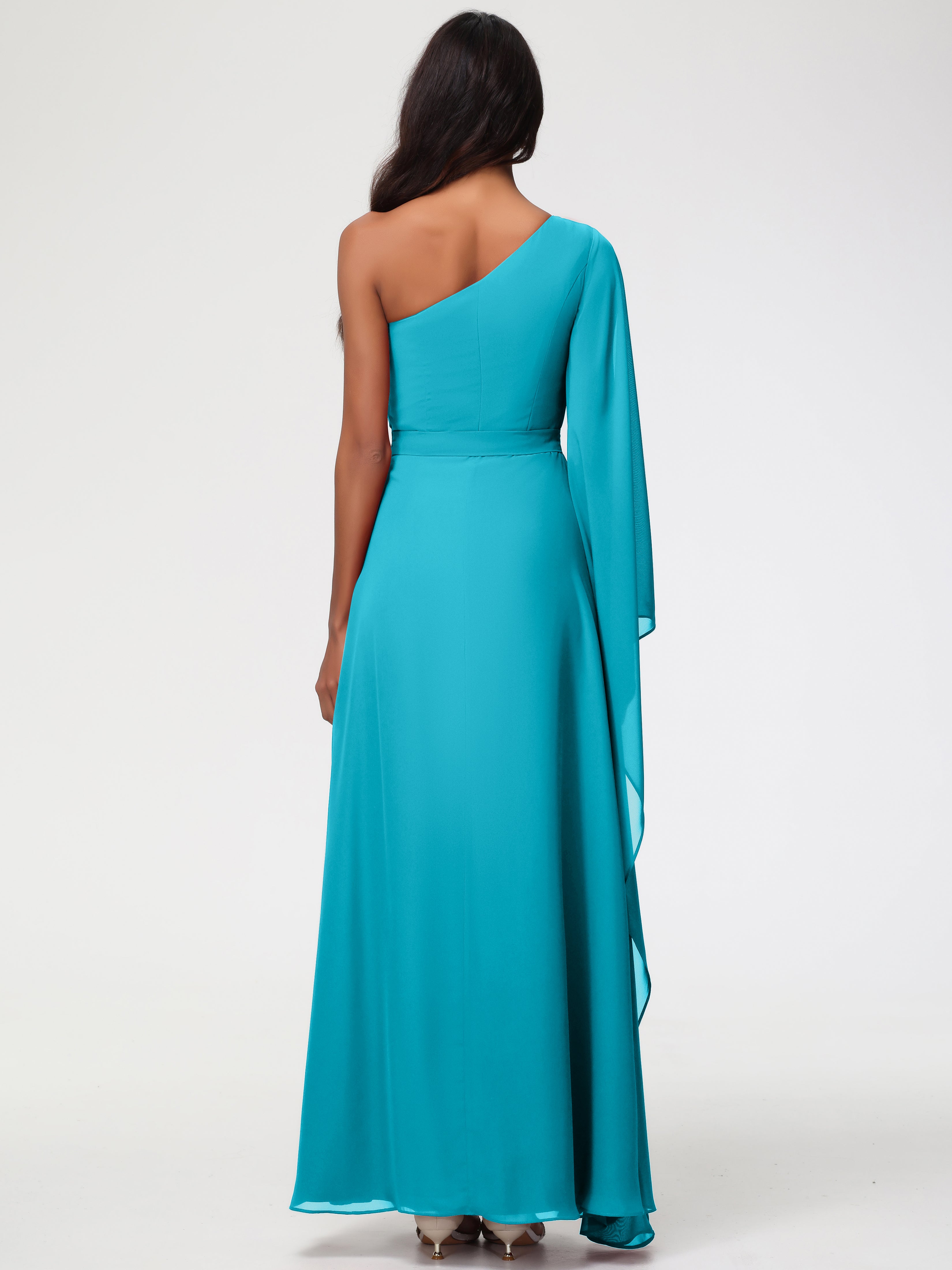 One Shoulder A-Line Pleats Floor-Length Chiffon Bridesmaid Dresses